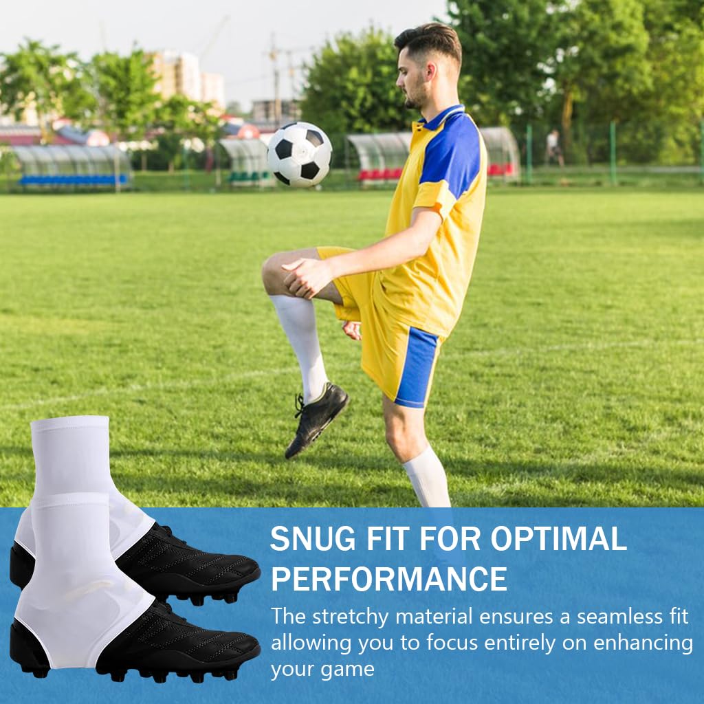 Proberos Stretchy Cleat Cover White Lycra Stretchy Cleat Cover One Size Snug Fit Teens Adults Cleat Cover for Ankle Support Washable Cleat Cover for Rugby, Football, Hockey, Baseball