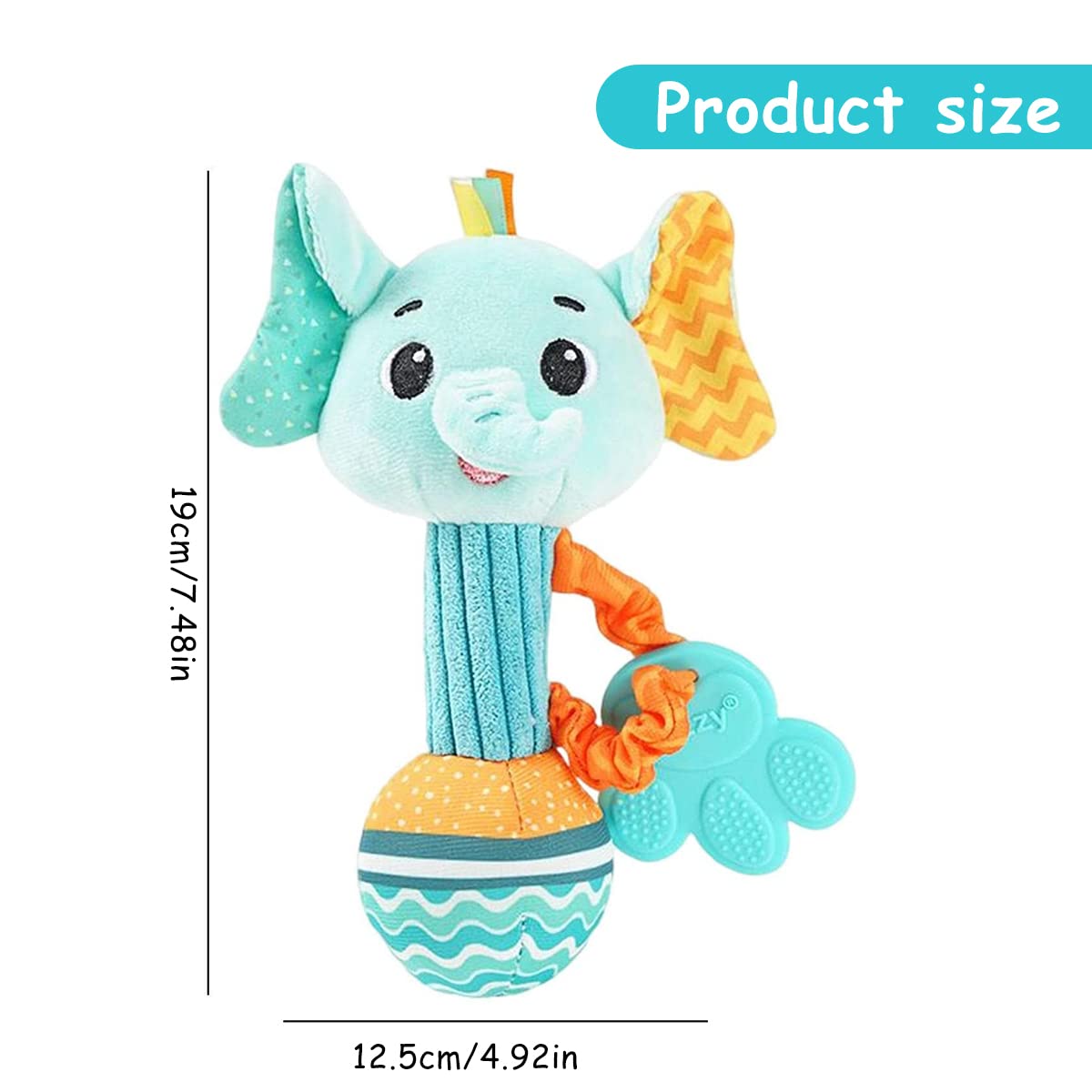 PATPAT Rattles for 6 to 12 Months with Teether, Baby Stuffed Toys Elephant Rattle with Elastic Hand Rope, Sensory Toys for Kids, Soft Toys for Babies Cartoon Animal for Toddler, New Born Baby Gifts
