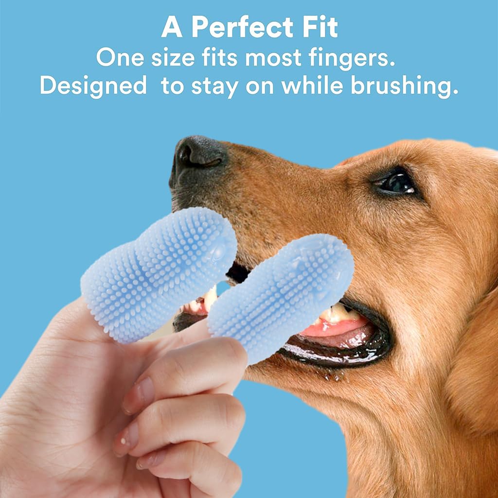 Qpets Dog Toothbrush, 2PCS TPR Finger Dog Toothbrush, Densed Bristles, Two-finger Sleeve Design Dog Toothbrush, Dental Care Supplies for Puppies, Cat, Dogs
