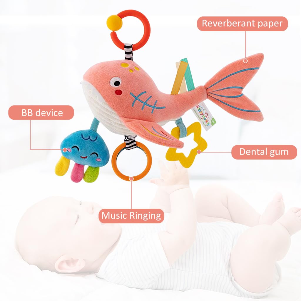 PATPAT Cute Cradle Hanging Toy for Baby Stroller Hanging Toy Sensory Toy Crib Hanging Toy Soft Stuff Toy Dolphin Toy Teether Toy Rattle Toy for Toddlers Shower Gift for Baby (Pink)