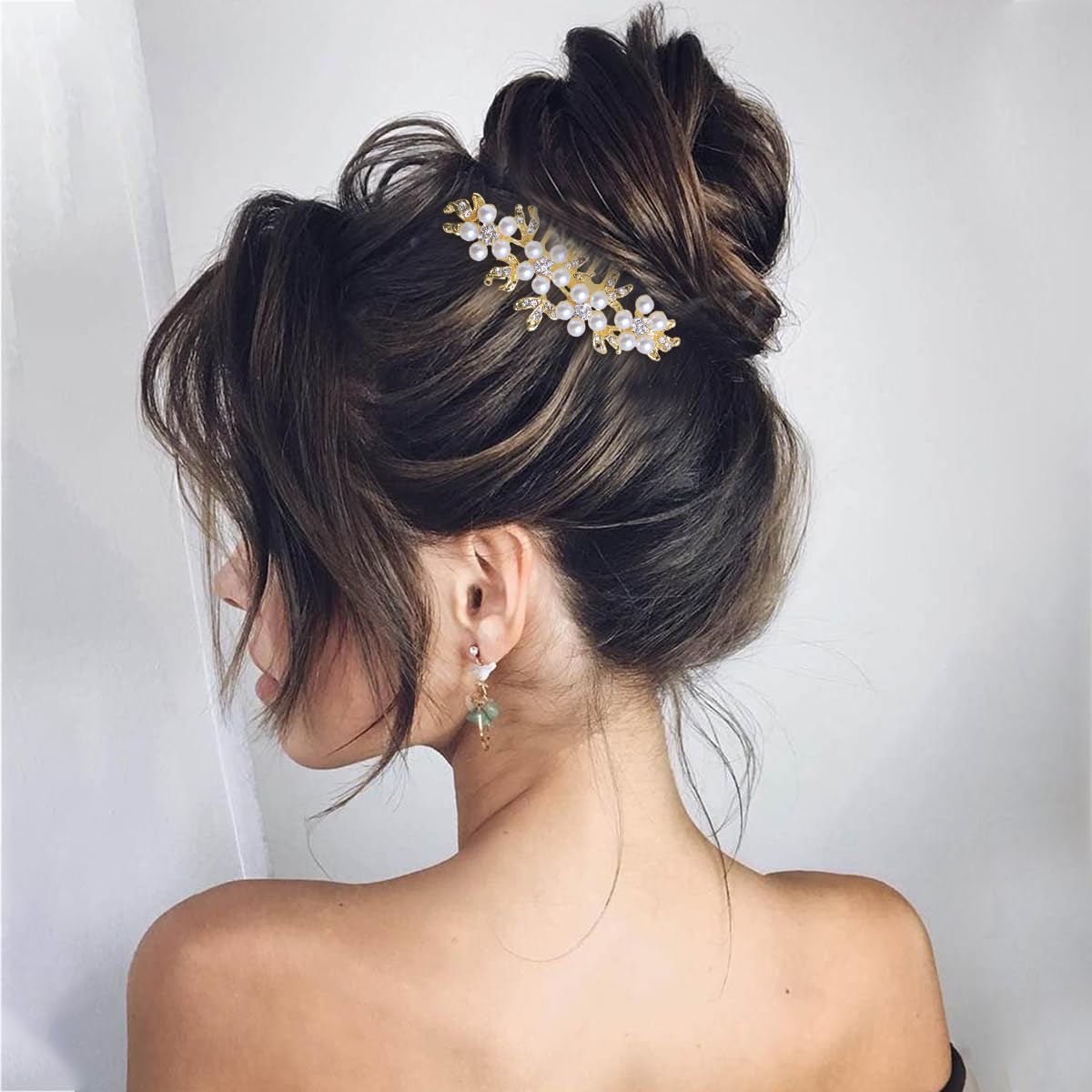 SANNIDHI Hair Clips for Women Pearl Side Comb Clip Flower Hair Pins for Women Girls Elegant 3in Bridal Comb Clips for Hair Bun Accessories for Wedding, Party, Dating