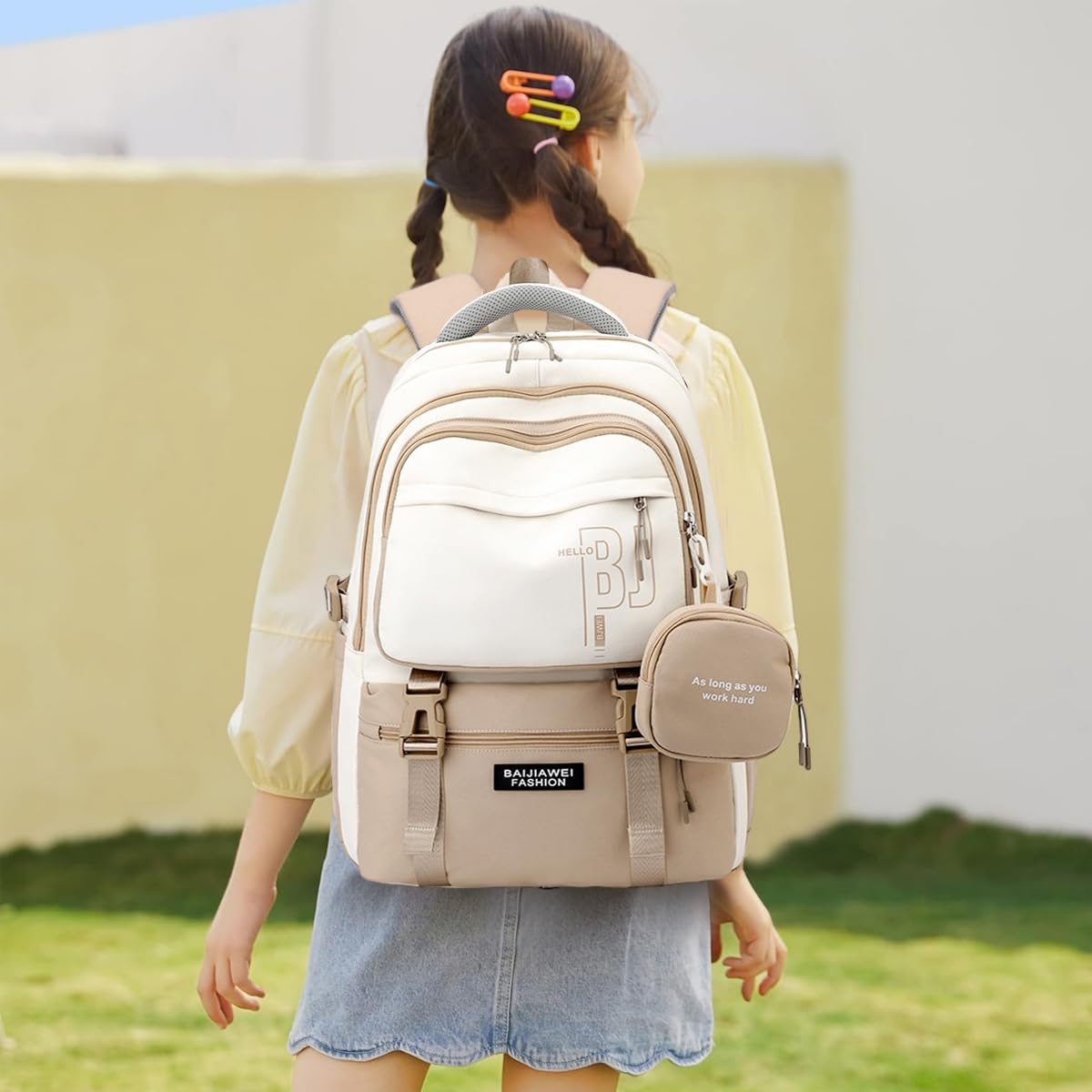 PALAY Casual Backpackk with Cute Accessory 18.1 Inch Bookbags with Pendant Laptop Bag Casual Lightweight Travel