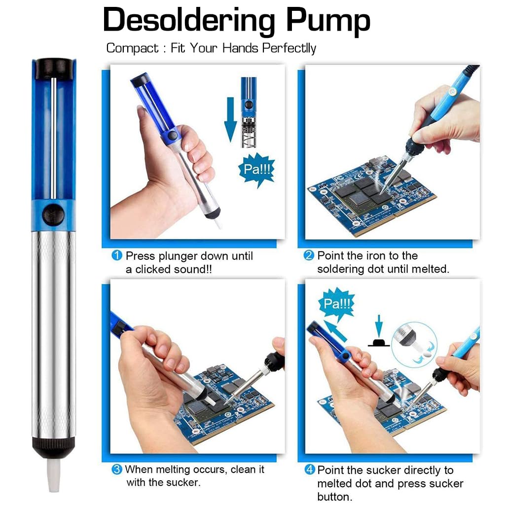Serplex 80W Soldering Iron Multimeter Kit Temperature Adjustable Electric Soldering Iron Pen Set with Soldering Iron Tip, Solder Wire, Stand, Desoldering Pump, Welding Tool