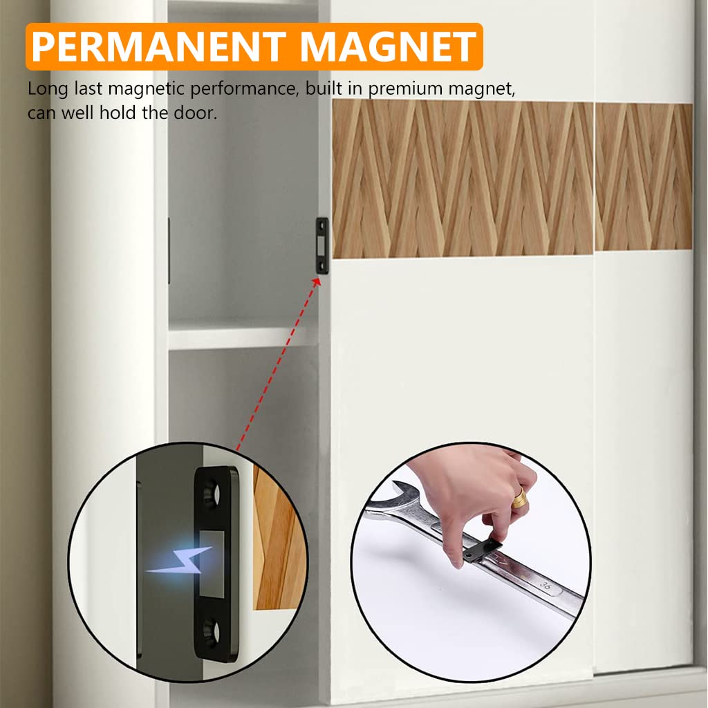 HASTHIP 4 Pack Magnetic Door Catch, Ultra Thin Cabinet Door Magnets with Strong Adhesive Sticker & Screws, Magnetic Door Stopper Safety Latches for Kitchen Cupboard Closet, Black