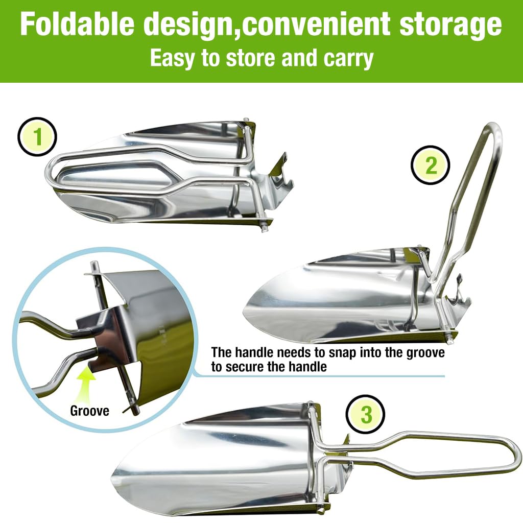 HASTHIP 9'' Small Shovel Portable Gardening Shovel Stainless Steel Shovel Gardening Shovel Pocket Shovel with Storage Bag Folding Handle Design Camping Tool Survival Tool