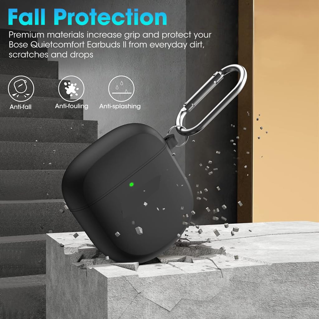 ZORBES QuietComfort Earbuds 2 Case (2022) with Metal Hook, Shockproof Waterproof Protective Earphone Case for Bose QuietComfort Earbuds II, Silicone Case with Carabiner Anti-Scratch Charging Cover