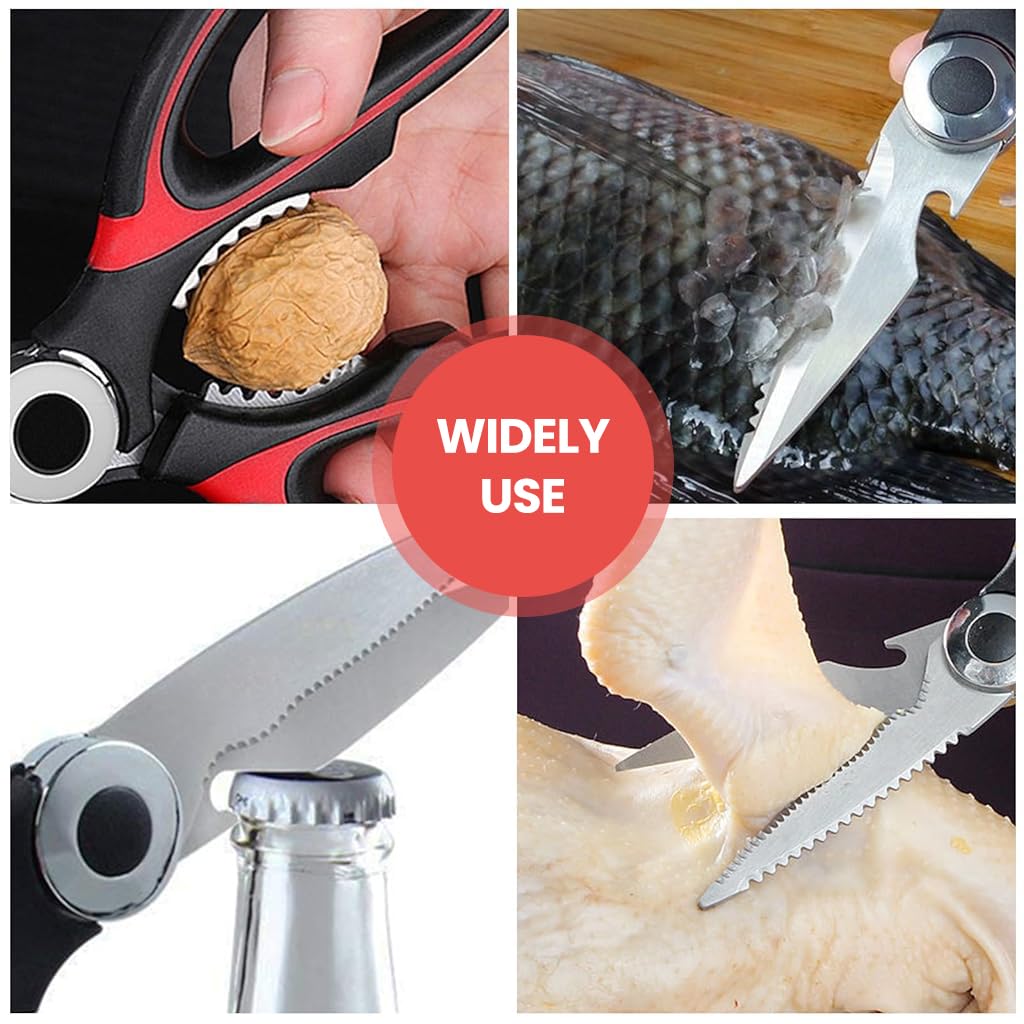 ZORBES® Kitchen Scissors with Sheath, Stainless Steel Kitchen Scissor Culinary Shears Fish Scaler Nutcracker Bottle Opener Kitchen Utility Shears for Meat, Herbs, Vegetables, Small Bones