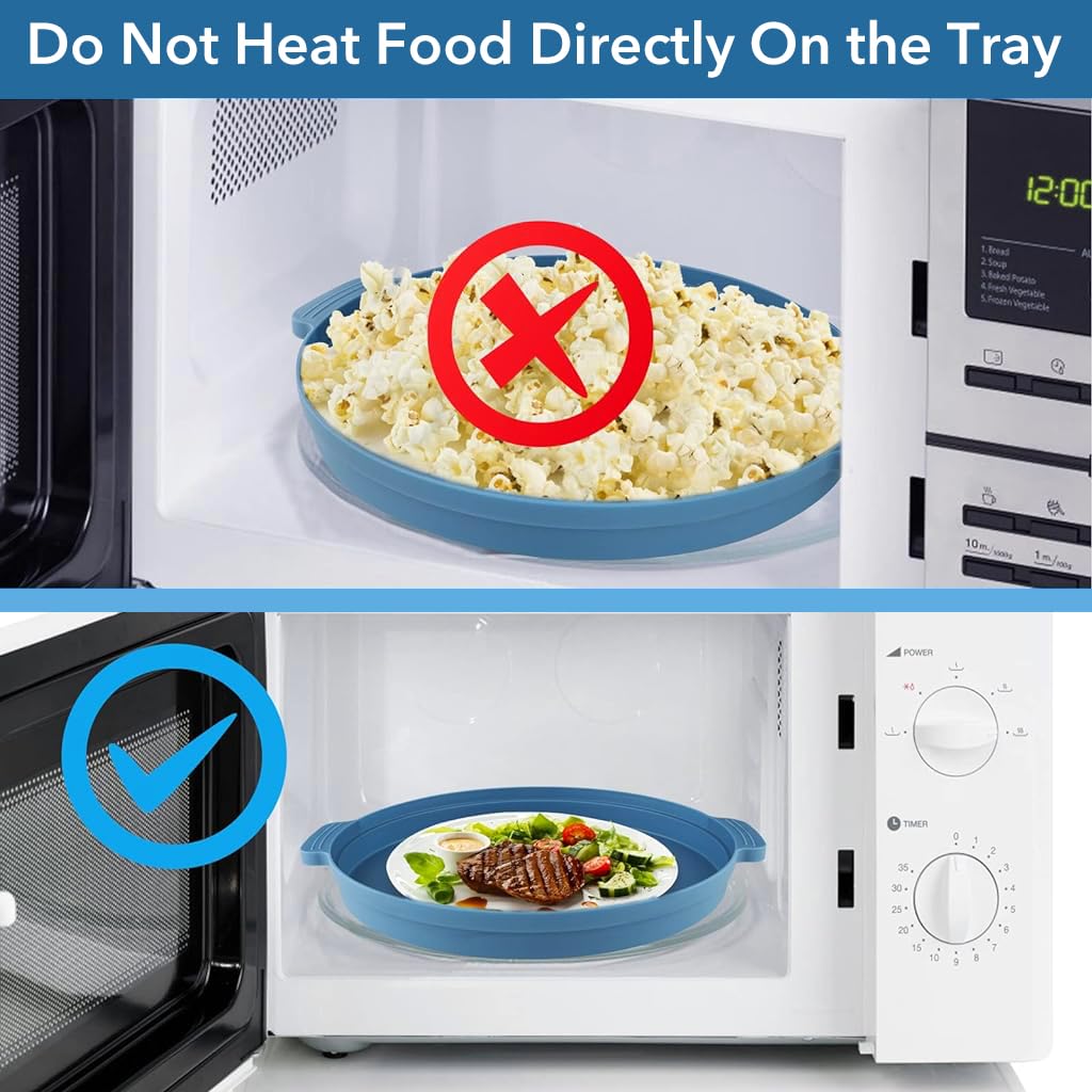 HASTHIP Microwave Splatter Cover & Tray Microwave Dish Cover Lid for Heating 10.6 Inch Dishes Splatter Cover Collapsible Lid Heat Resistant Dish Tray with Ears Space Saving Kitchen Dish Cover