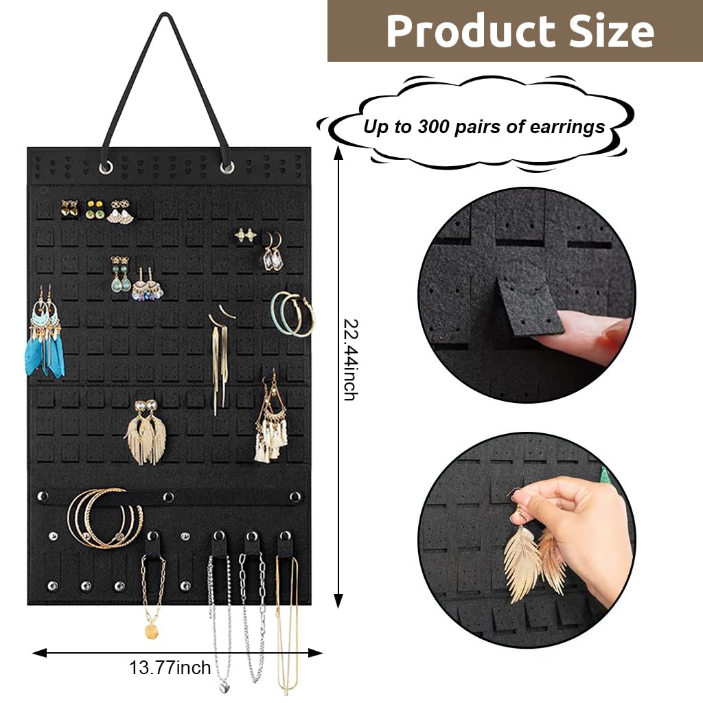 HASTHIP Hanging Jewellery Organizer for Women, Large Bracelets Earrings Organizer Box, Soft Felt Necklaces Earrings Storage Holder Hanger Display Board for Jewellery, Studs Hoop Earrings
