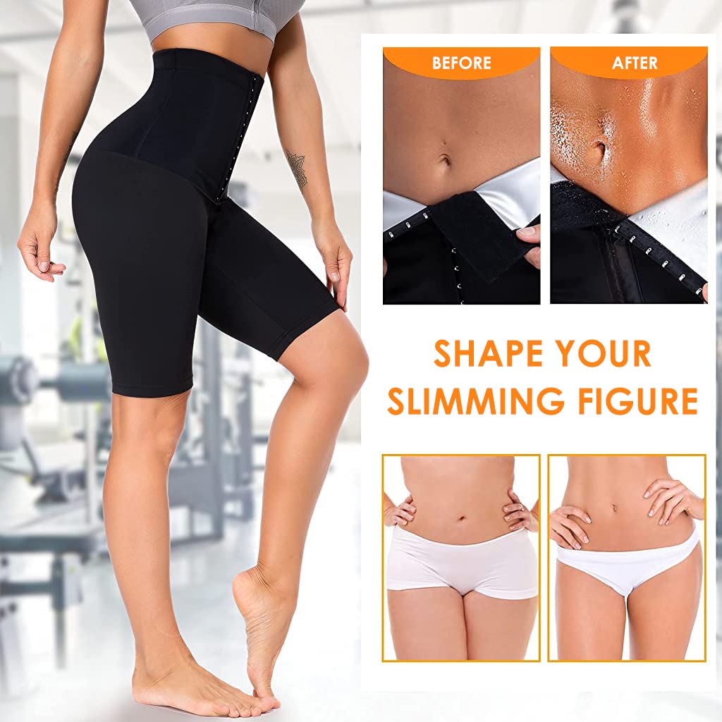 Optifit Hot Sweating Shapewear Pant for Women, Fat Burning Body Shaper for Tummy and Hips, Slimming Capri Pant Sauna Waist Cincher for Weight Loss with Neoprene Blue Film Coating Lining