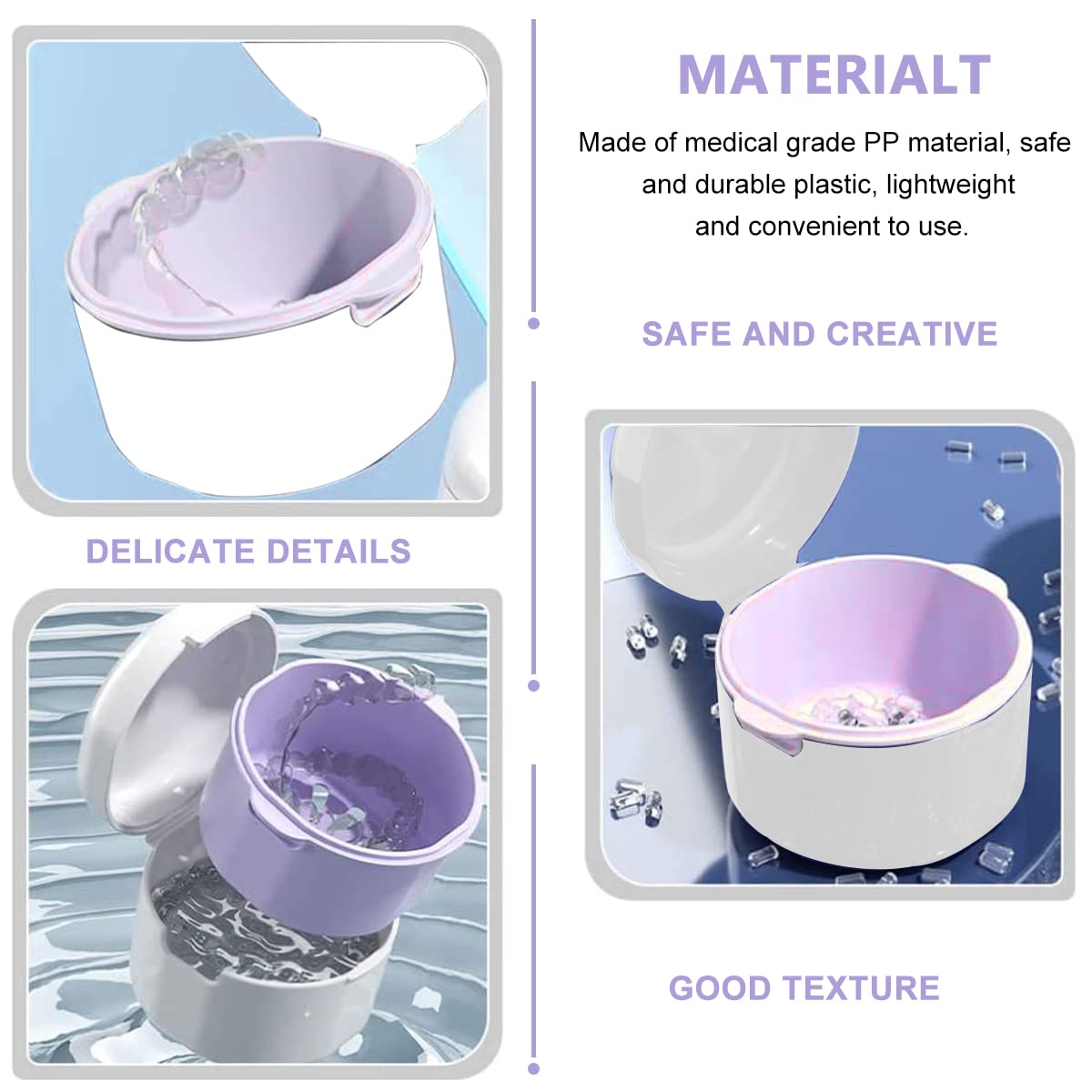 HANNEA Denture Bath Case, Retainer Holder with Strainer Basket, False Teeth Storage Cup Mouth Guard Storage Soak Container for Travel Cleaning, White