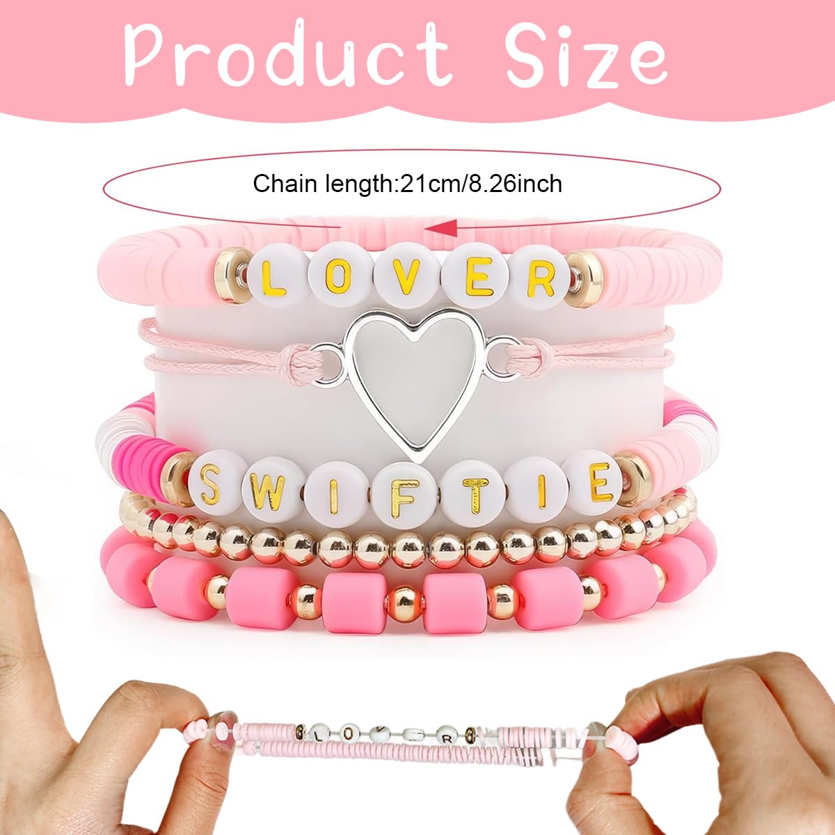 SANNIDHI Taylor Bracelet for Woman Layered Clay Beads Bracelets for Women Teens Girls Taylor Letter Merch Bracelet Kit Swifties Fans Gifts Elastic Stackable Y2K Aesthetic Bracelet