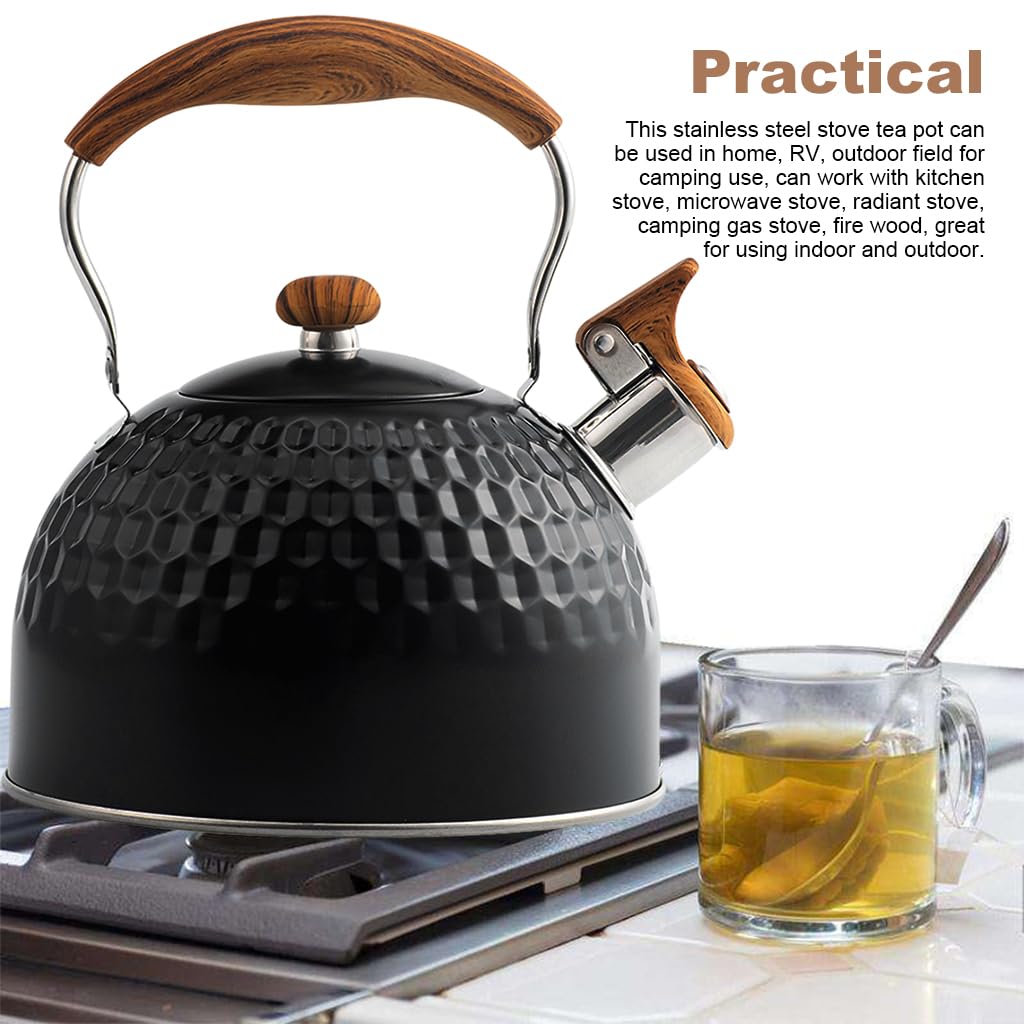 Supvox Tea Kettle 2.5L Stainless Steel Hot Kitchen Watter Kettle High Pitch Whistle Tea Pot on Stove/Induction Cooker, Tea Kettle Anti Scald Handle Coffee Tea Pot for Kitchen Camping, RV, Black
