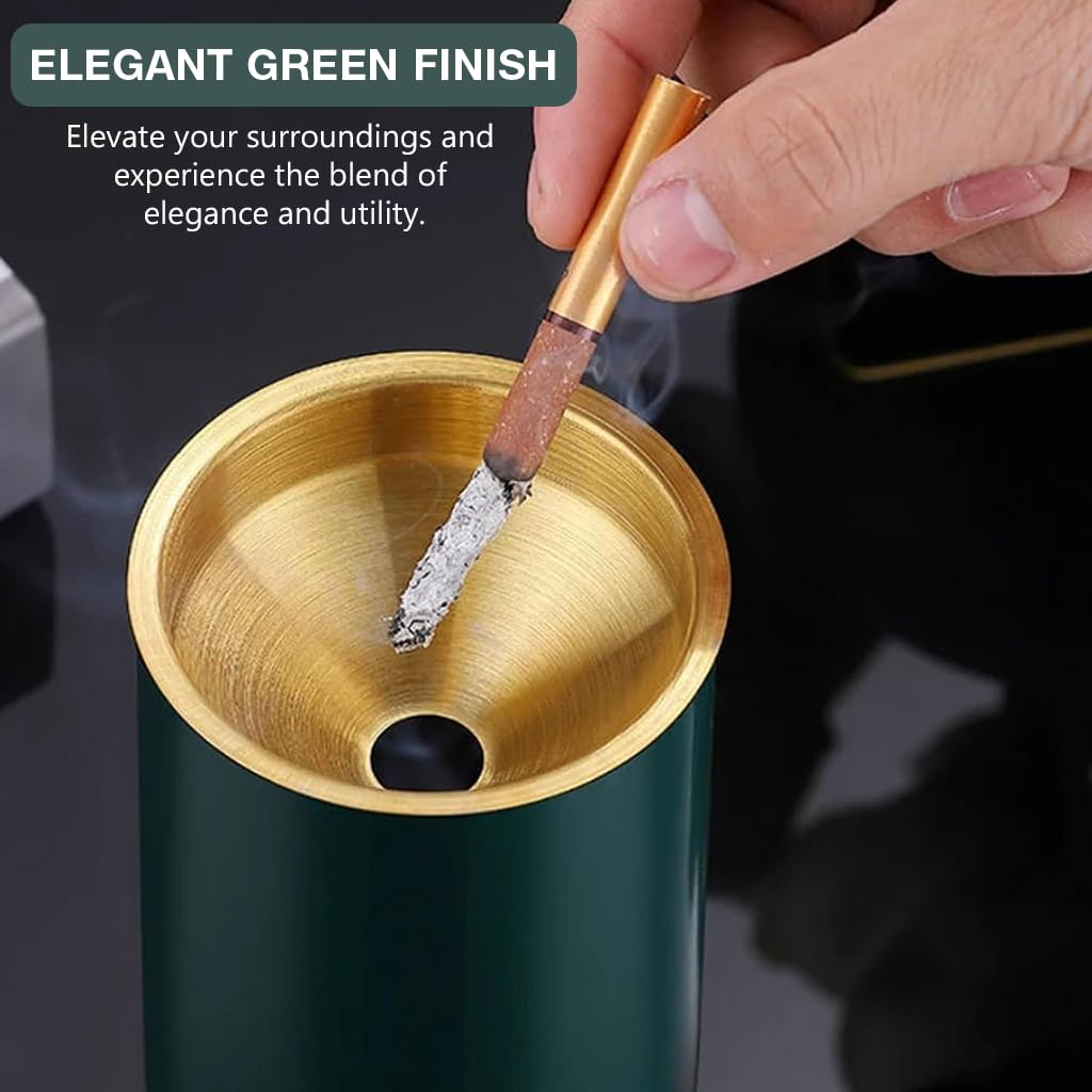 HASTHIP Car Ash Tray Stainless Steel Ashtray, Green Windproof Ashtray with Funnel Lid, Car Ash Tray Table Ash Tray for Home Office, 3.9 x3.9 x3.9 inches (Green)