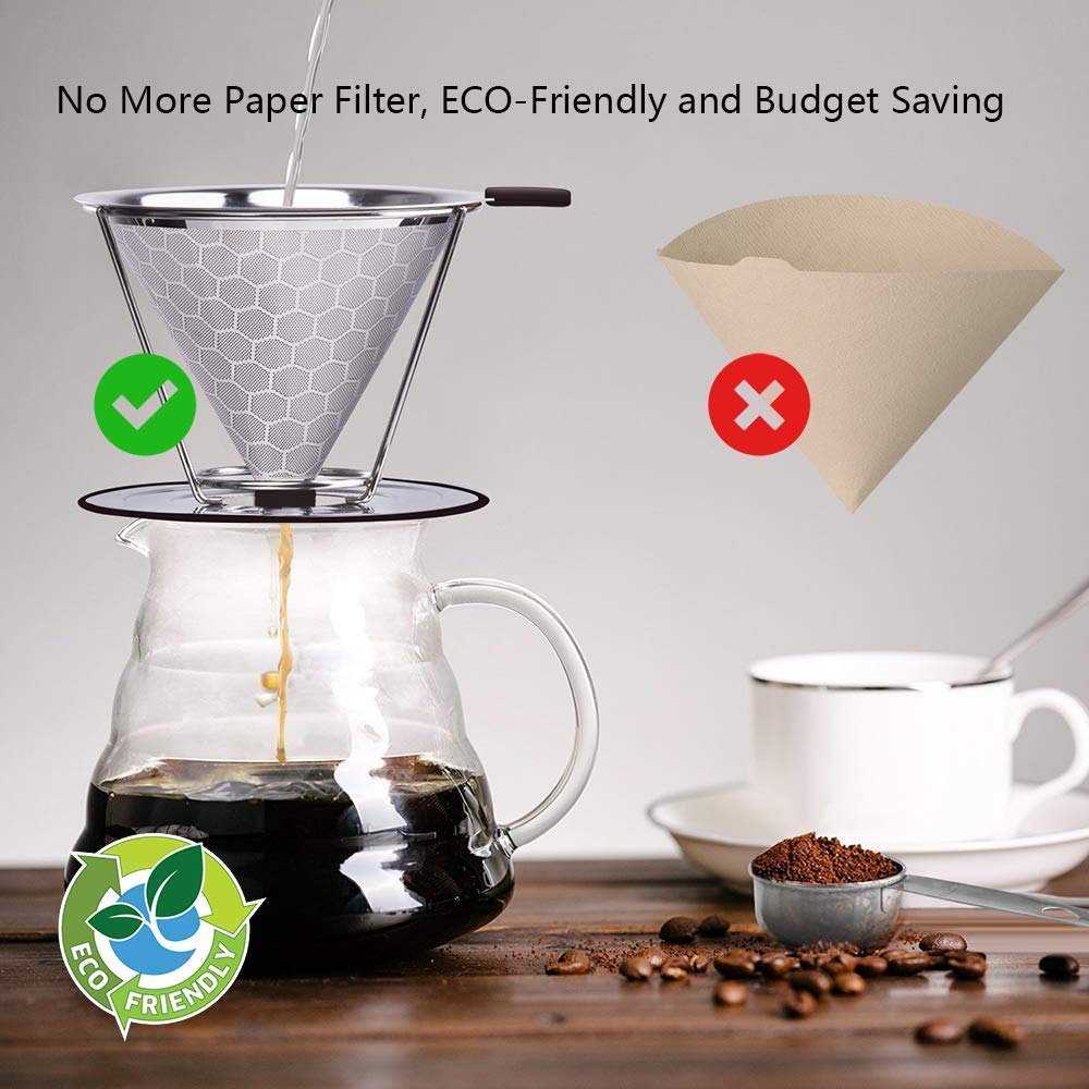 HASTHIP Filter Coffee Maker 800 Mesh with Handle Pour Over Coffee Filter Stainless Steel V60 Coffee Dripper 100% Paperless Maker Honeycomb Cup Cafe Keeping Nature Coffee Flavour Easy To Use And Clean