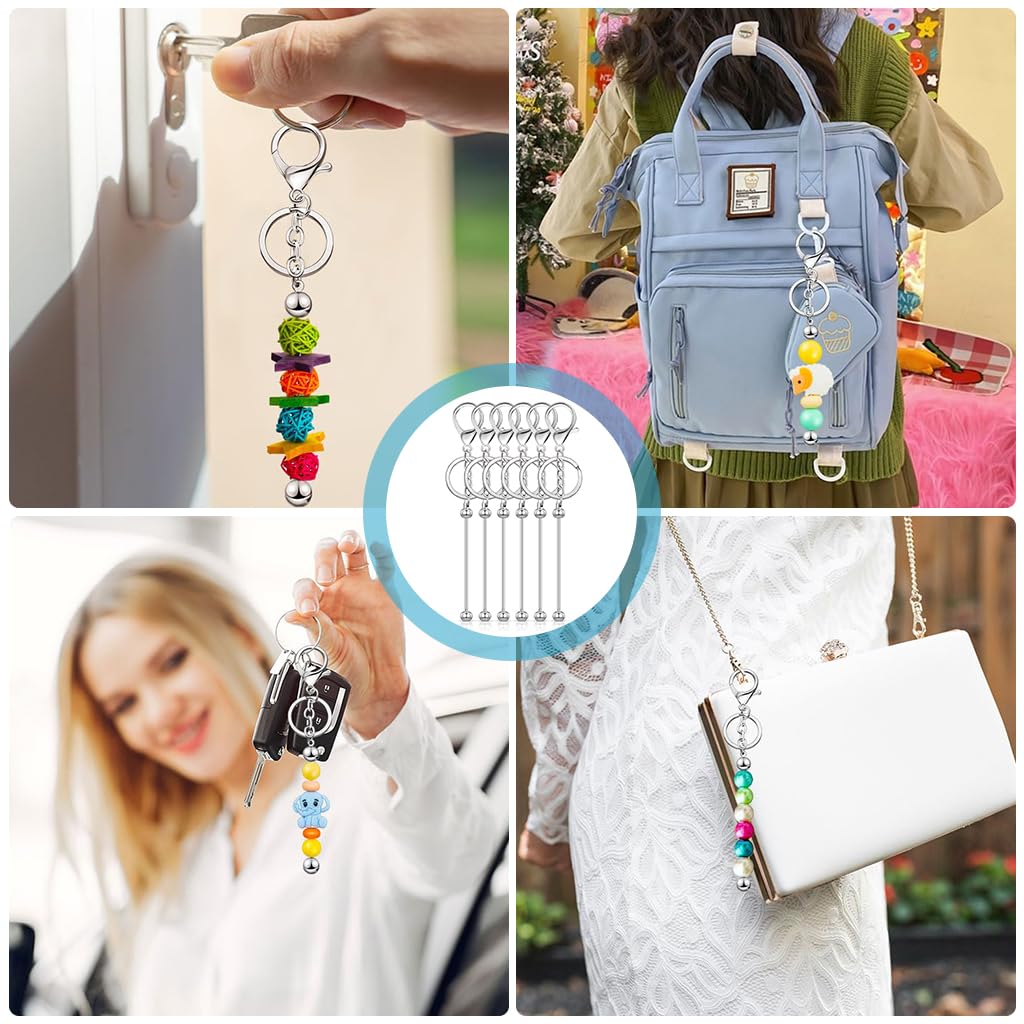 HASTHIP 6Pcs DIY Keychains for Beading Keychain, No Beads, DIY Beading Keyring Keychain with Lobster Buckle Metal Beaded Keychain for DIY Beading Keychain, Beaded Bag Charms, DIY Crafts Gift