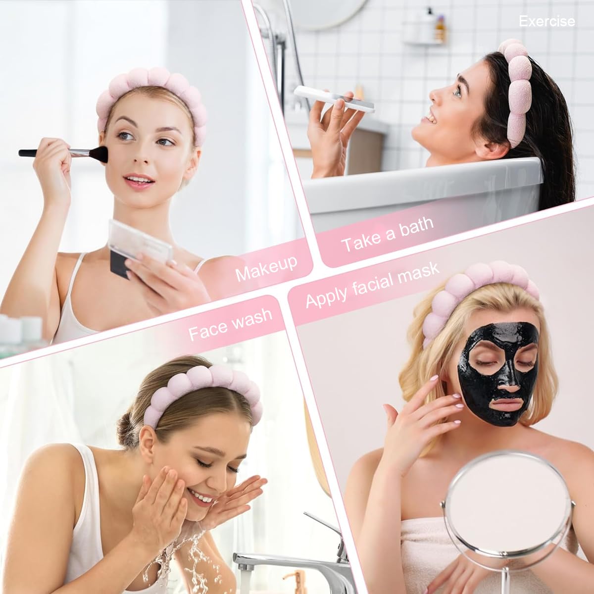 MAYCREATE Spa Facial Headband for Women Washing Face, Puffy Skincare Headbands for Women Girls, Upgrade Anti-slip Terry Cloth Hair Band for Makeup - Pink