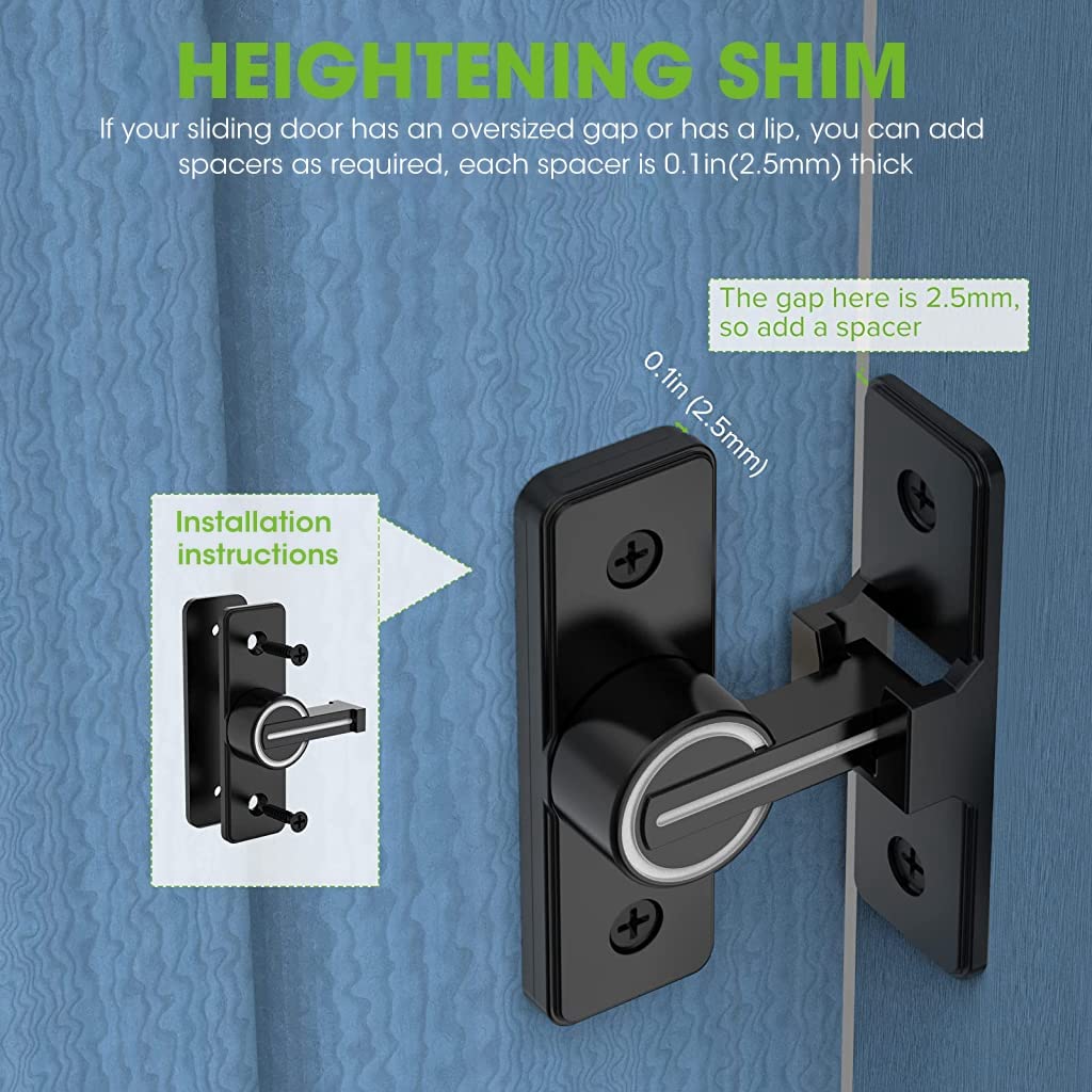 HASTHIP Sliding Door Locks, 90 Degree Heavy Duty Barn Door Lock Hardware with Reflective Strip Mark, Barn Sliding Door Latch Lock Suitable for Garden, Bathroom, Outdoor, Garage, Windo (Black)