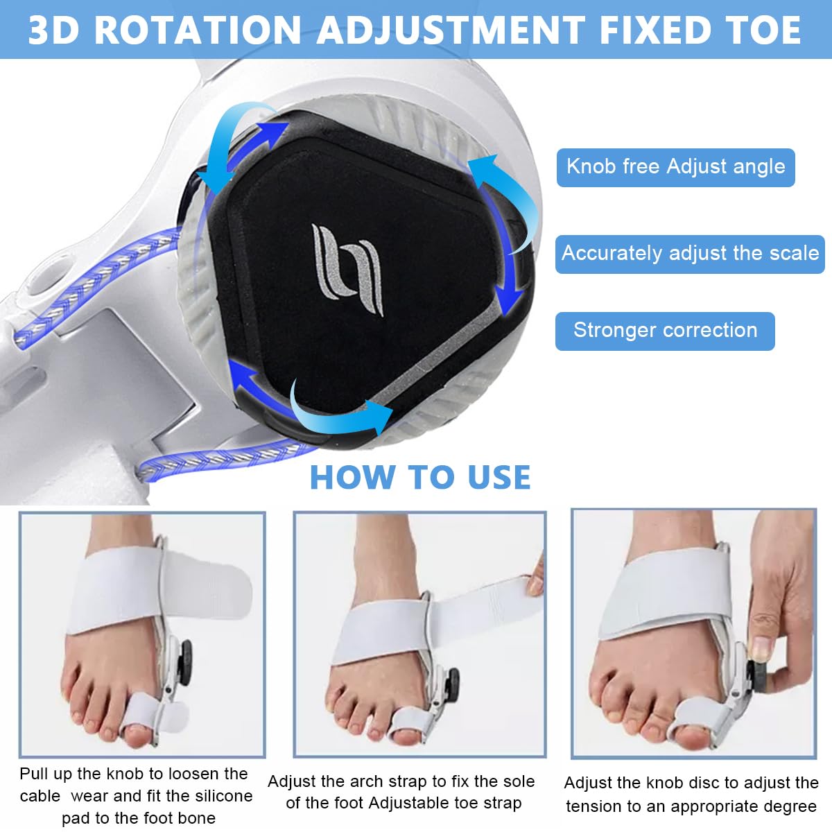 HANNEA Bunion Corrector, Orthopedic Bunion Toe Straightener, Bunion Splint for Women Men Adjustable Direction Bunion Corrector for Right/Left Foot Bunion Corrector, Black