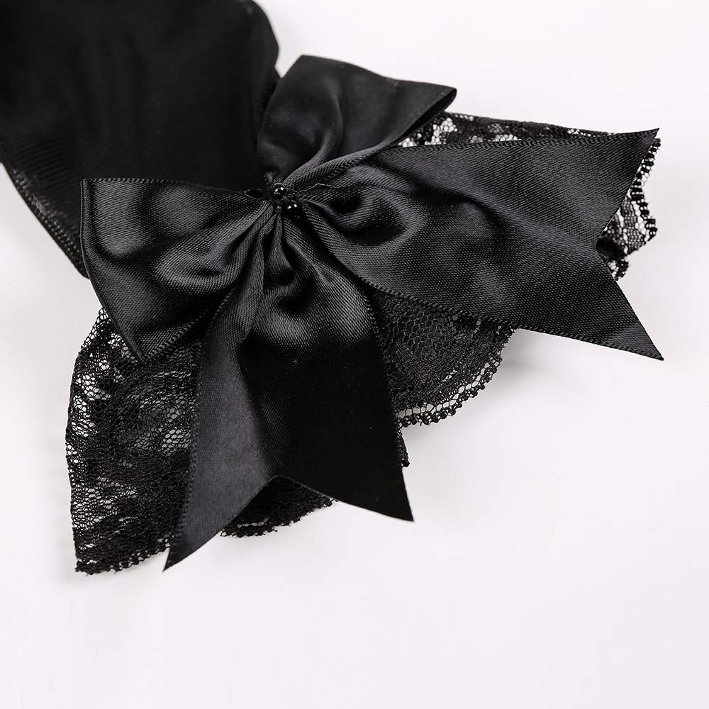 PALAY 1 Pair Lace Gloves for Women Girls Black Gloves,Butterfly Bow Design Elegant Bridal Short Mittens for Wedding Party Festival Photography