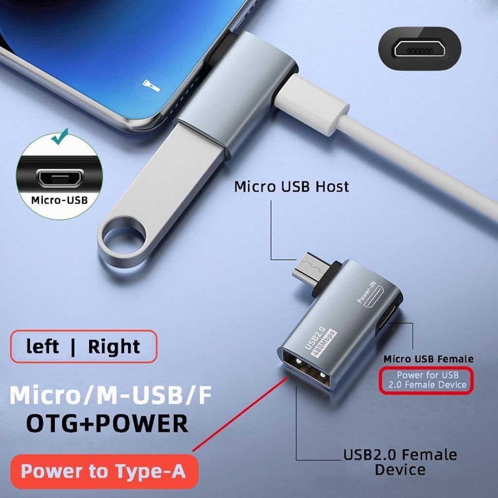 Verilux® Micro to USB Adapter OTG Cable for Fire TV Stick 4K Powered Android Phone Tablet and More Host Devices with Micro USB 2 PCS