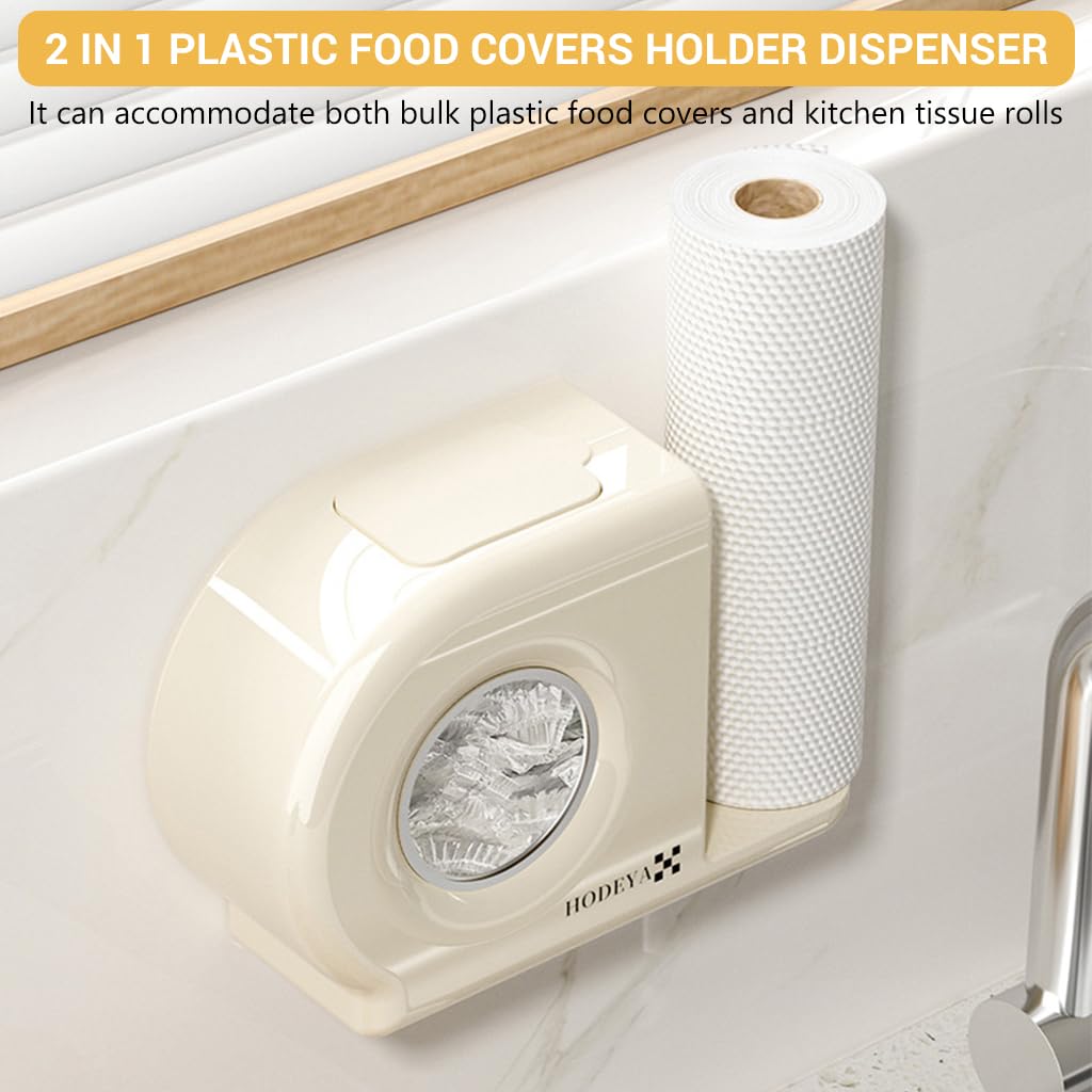 HASTHIP Kitchen Organizer for Elastic Plastic Food Covers & Kitchen Paper Towel Wall Mounting 2 in 1 Plastic Wrap Food Covers Dispenser with Paper Roll Holder