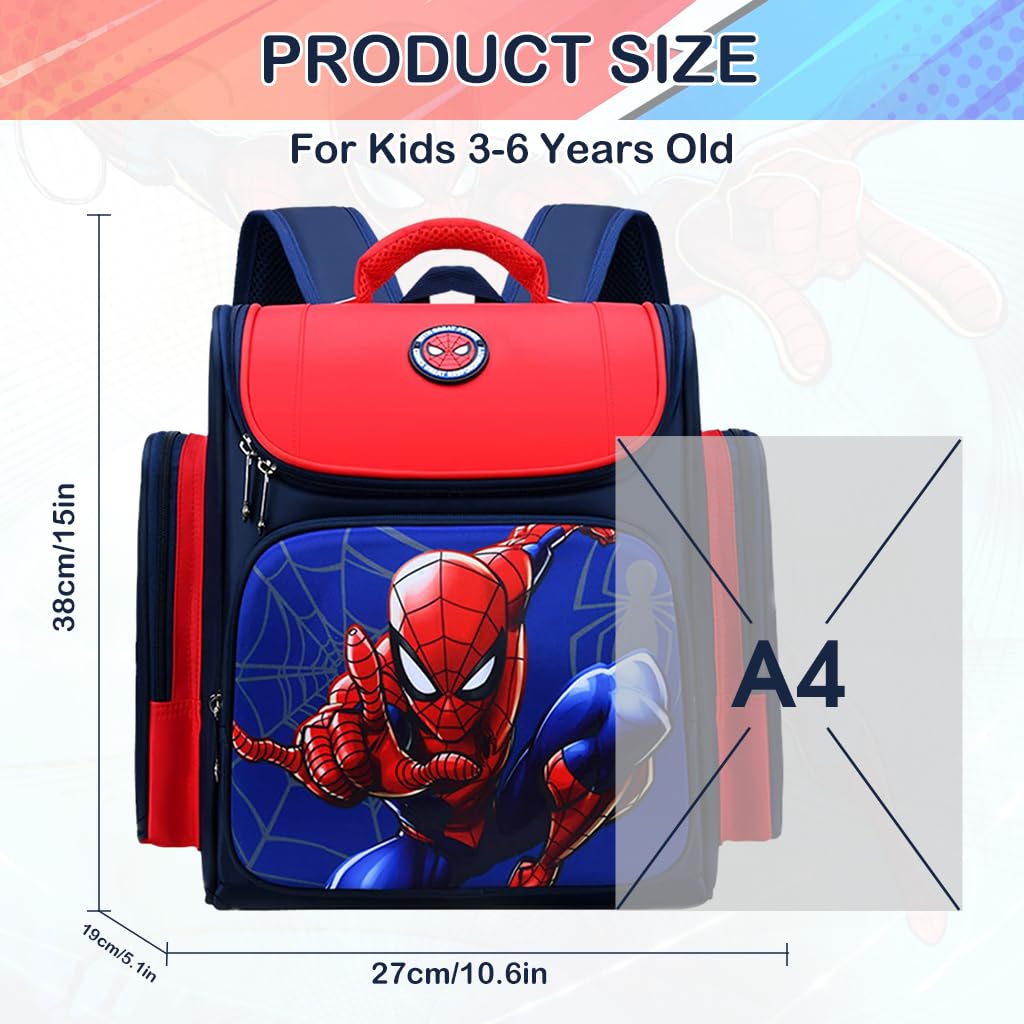 PALAY® School Backpack for Boy Kids Stylish Spider Man Waterpoof School Bag for Kids, Travel, Camping, Burden-relief School Backpack Gift for Kids 3-6 Years Old, 27x13x38cm