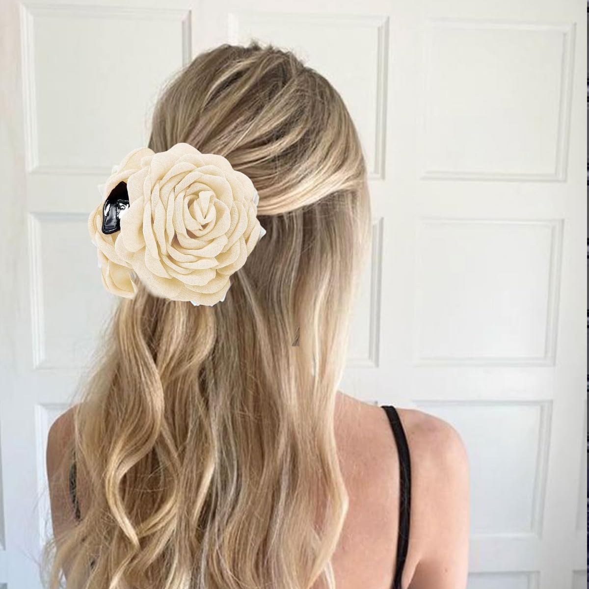 PALAY 2Pcs Rose Hair Claw Clips for Women Large 3.5 In Flower Claw Clip Hawaiian Fashion Blooming Rose Claw Clips Aesthetic Hair Clip - Black & White