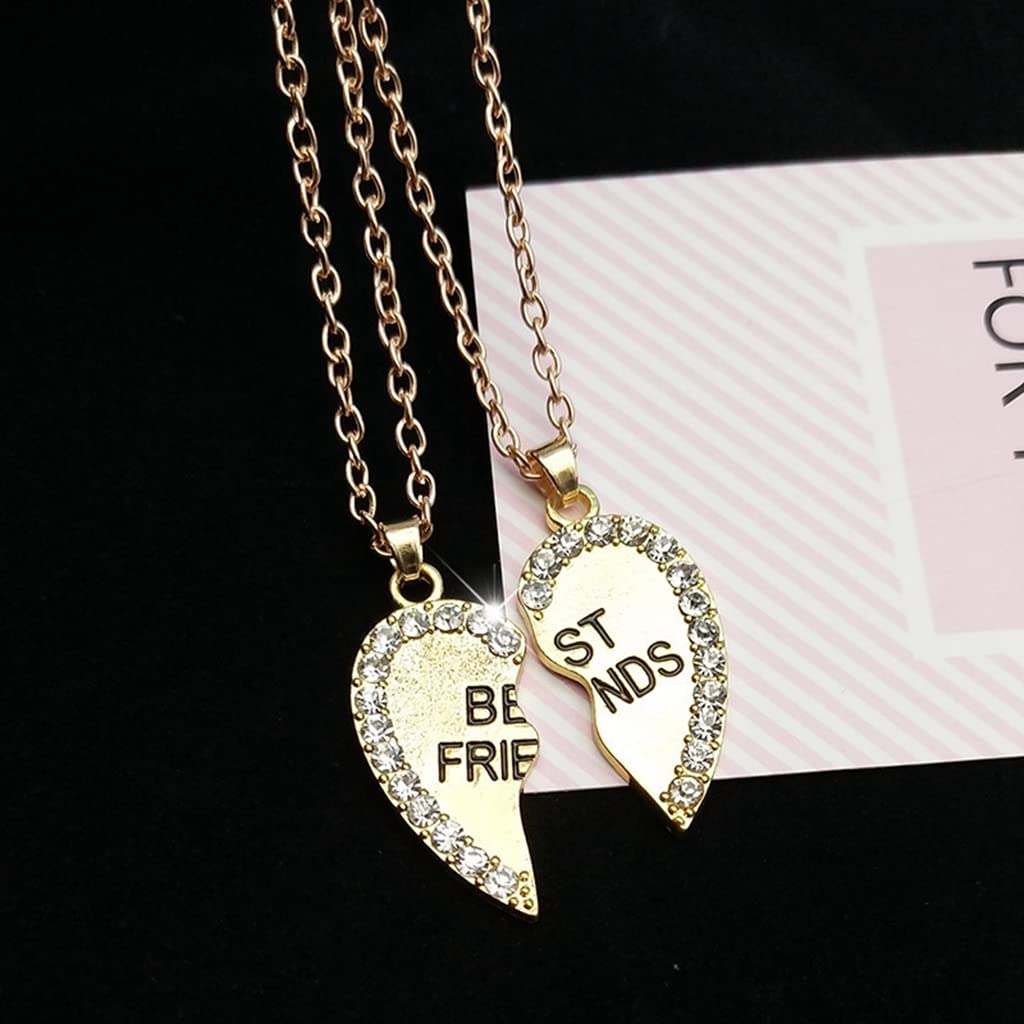 SANNIDHI Gold 2 Pcs Friendship Necklace Magnetic Half Heart Pendant Necklace Set for Besties,Best Friends,Girls Gift & Sisters