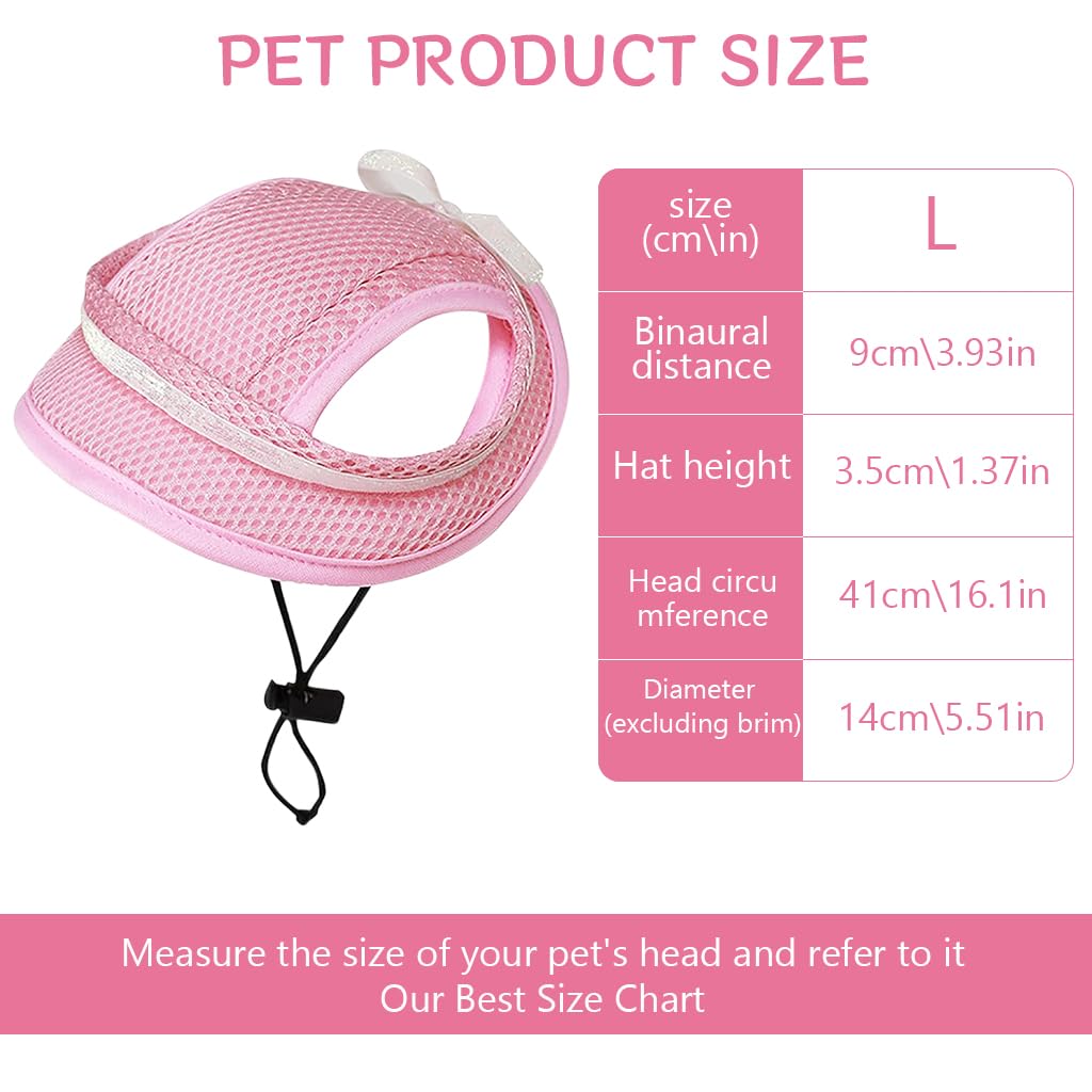 Qpets Dog Hat, Cute Pink Pet Caps for Dogs with Sun Visor, Breathable Mesh Cat Sun Hat with Adjustable Chin Strap Fashion Outdoor Pet Hats for Cat Dog (L)