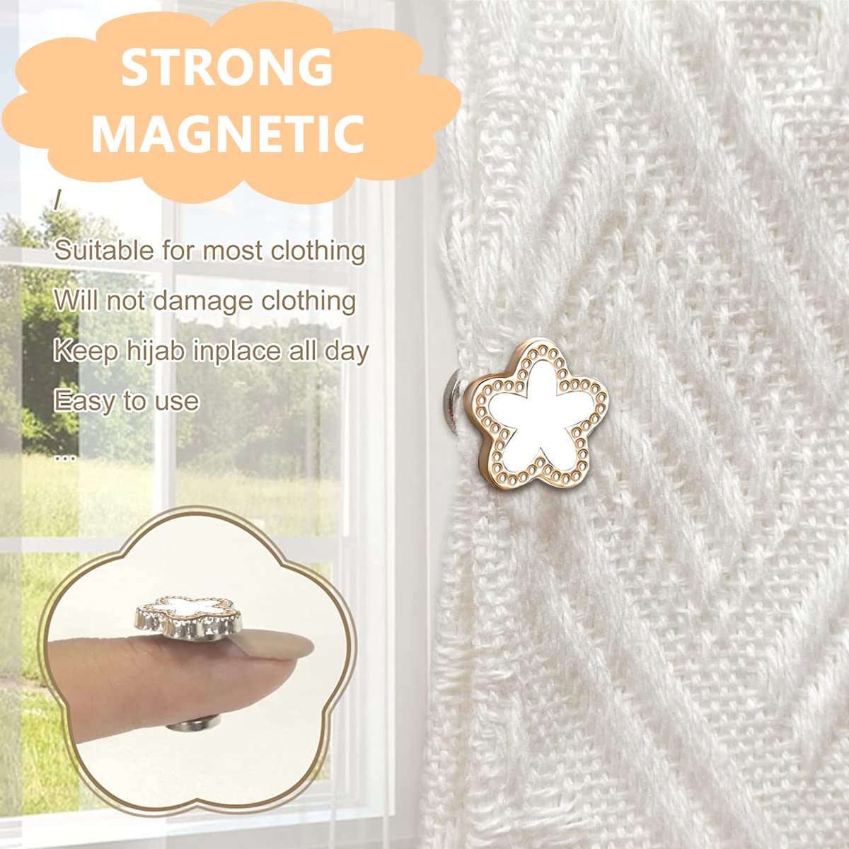 SANNIDHI 4 Pcs Hijab Pins Magnet Buttons, Strong Hijab Magnetic Pins for Women - Multi-Use Flower Shaped Pinless Shawl Clips Safety Pins Brooch for Scarf Clothes Hat Decor