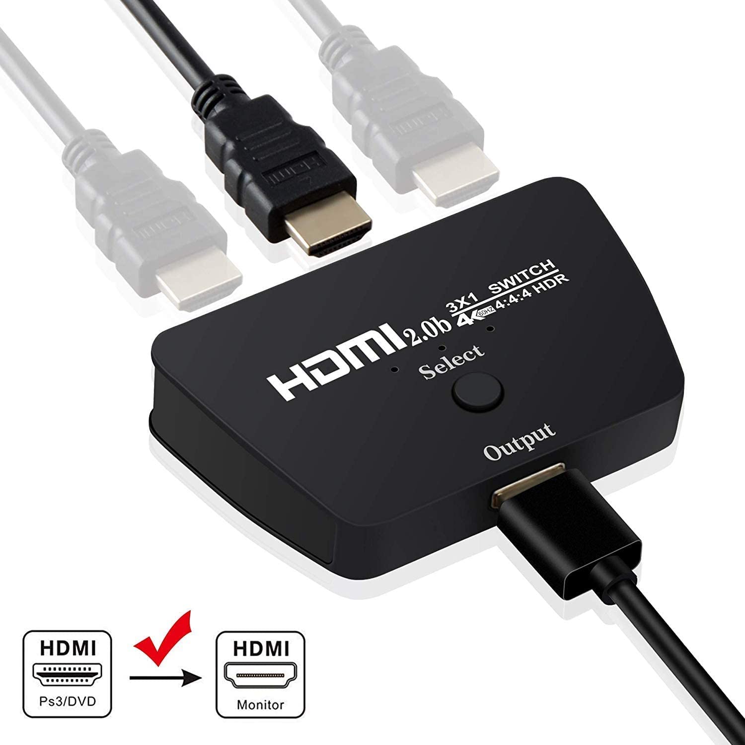 Verilux 4K@60Hz HDMI Switch,4K 60hz HDMI Splitter,Support HDCP2.2,HDR,1080P 3D,HDMI Switcher 3 in 1 Out for Fire Stick,PS5,Sky Box,X Box,Games Consoles,DVD,PC,Roku,fire Cube Etc