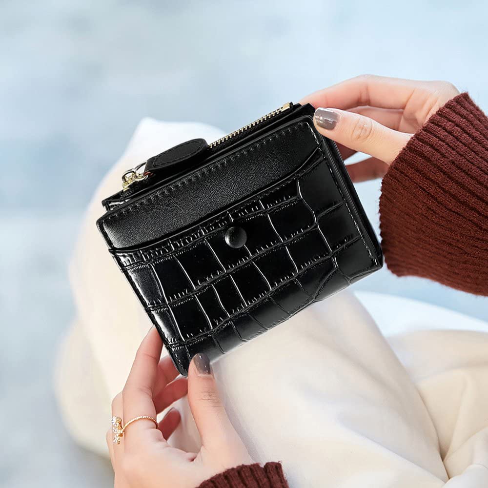 PALAY Small Women's Wallet for Girls Fashion Stone Pattern Black Purse for Women Stylish Latest Card Holder Bifold Card Bag Girl Wallet