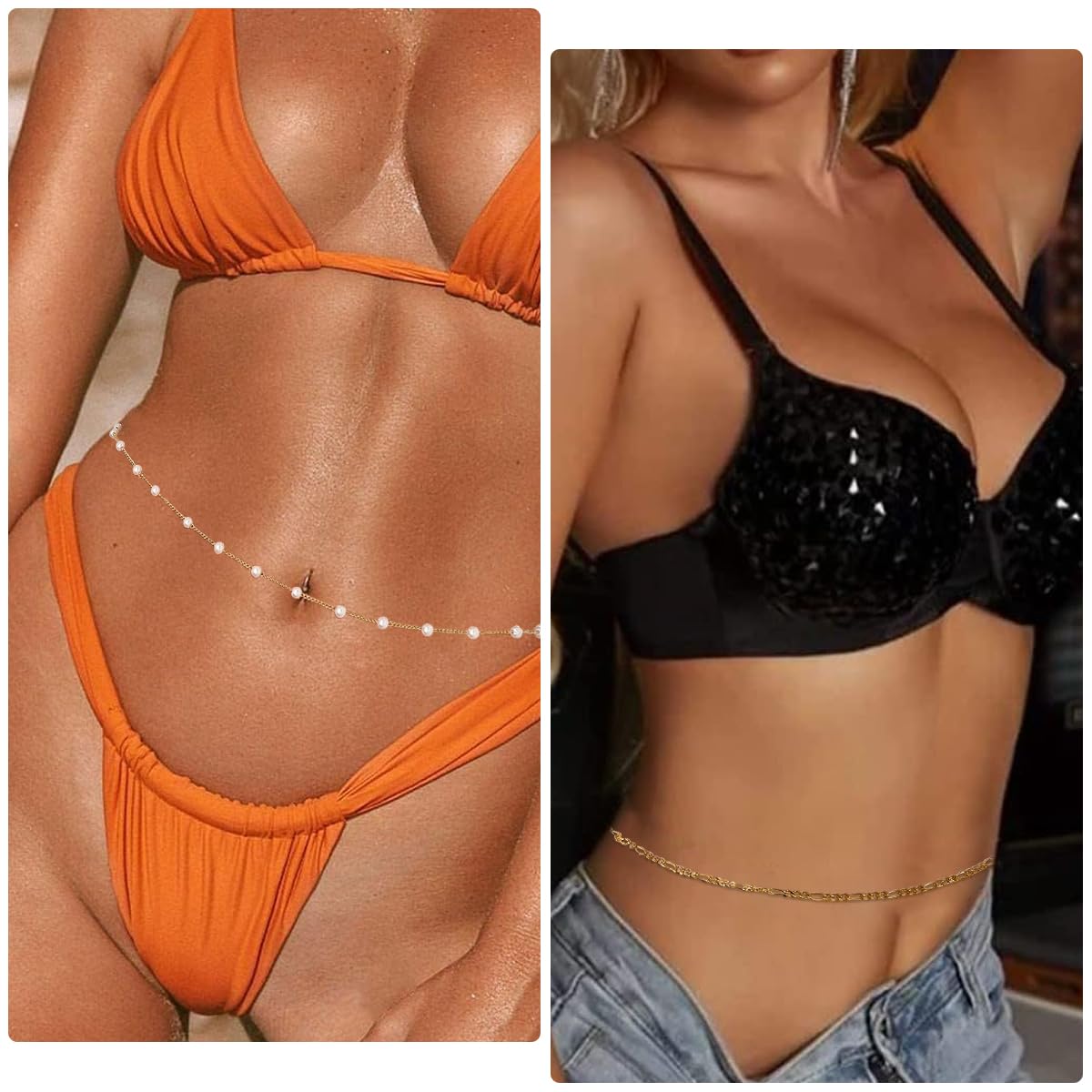 PALAY 2Pcs Saree Stylish Waist Chain Golden Waist Chain Layered Pearl Waist Chain Stylish Waist Chain Waist Chain Adjustable 26-42 inches Waist Chain for Women