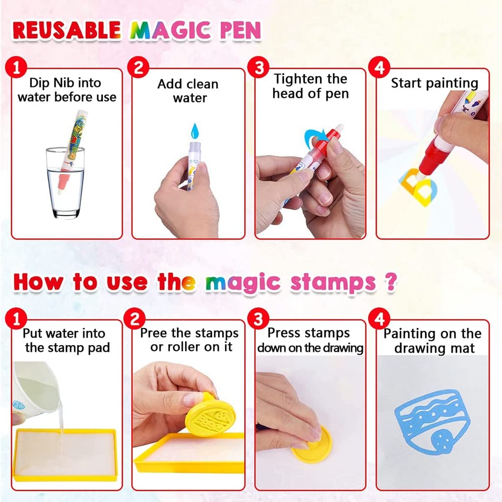 PATPAT Water Doodle Mat 100 * 75CM Large Water Drawing Mat, Drawing Painting Mat with Water Doodle Pens Drawing Painting Stencils, Educational Toy Toddlers (Sage 3)