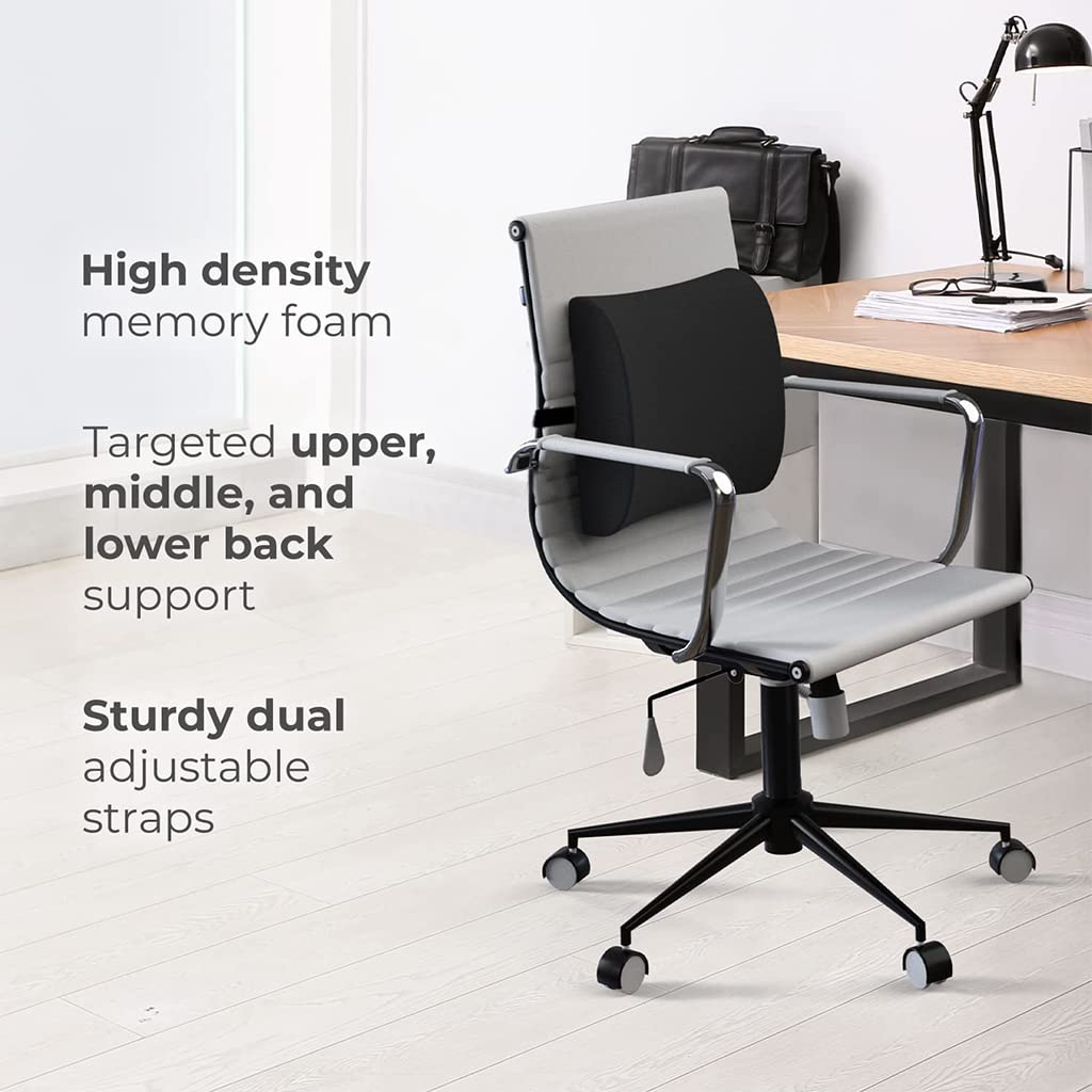 ZIBUYU Back Support Cushion for Chair 3D Breathable Mesh Memory Foam Lumbar Support Cushion Lower Back Cushion Backrest Cushion for Back Pain Support Cushion for Car, Office Seat Women & Men - Black
