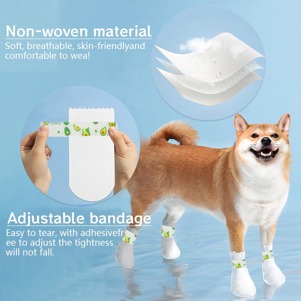 Qpets 20Pcs Pet Walking Shoes, Water Resistant Lining Design Eco Non-woven Dog Boots Easy-tie Bandage Pet Palm Sleeve Cover for Walking Outdoor Shoes for Medium and Large Dogs - Size M