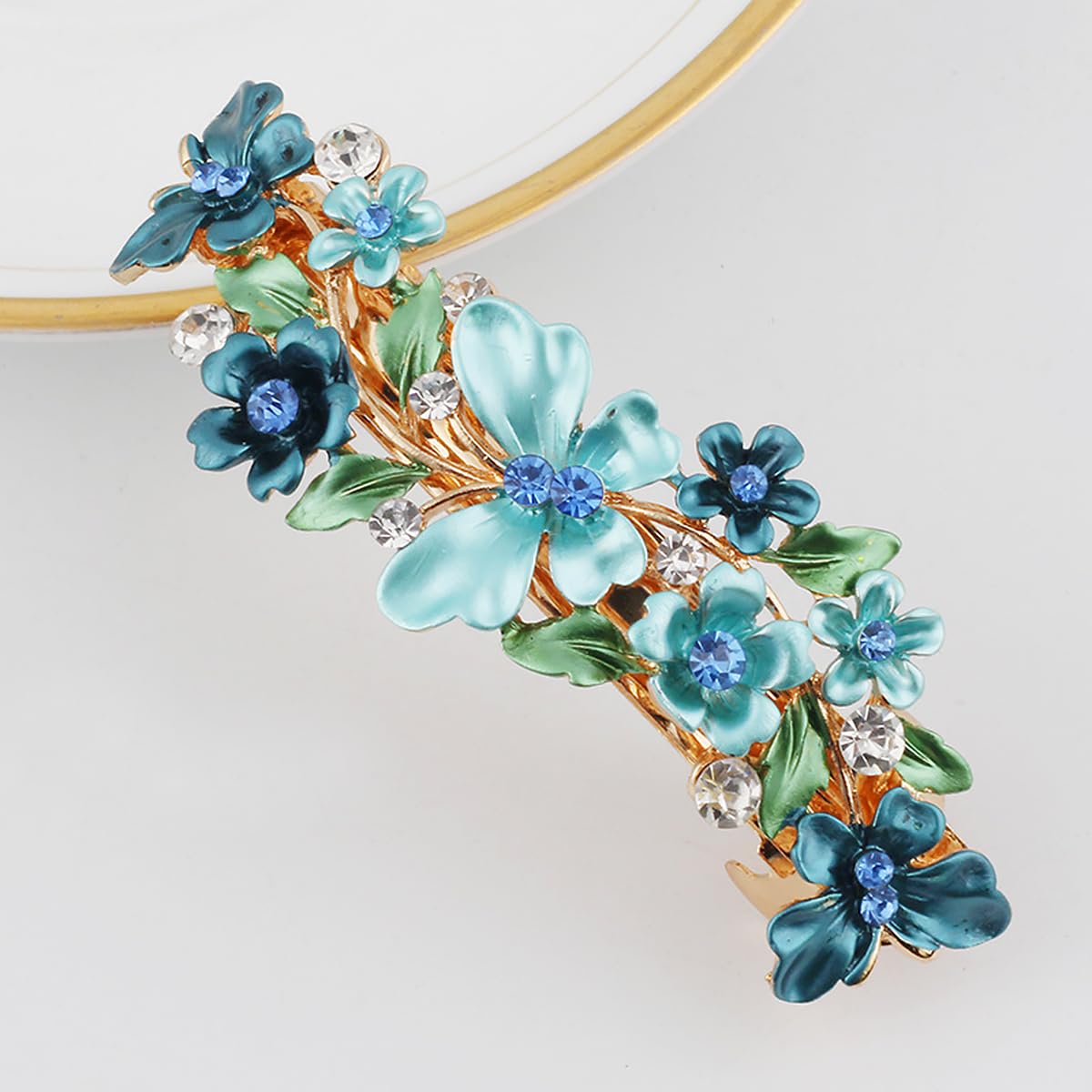 MAYCREATE Barrette Hair Clips for Women Stylish Latest Flower Spring Hair Clip Luxurious Metal Crystal Hair Barrettes Accessories Ponytail Holder for Daily Party Wear Mothers Day Gift