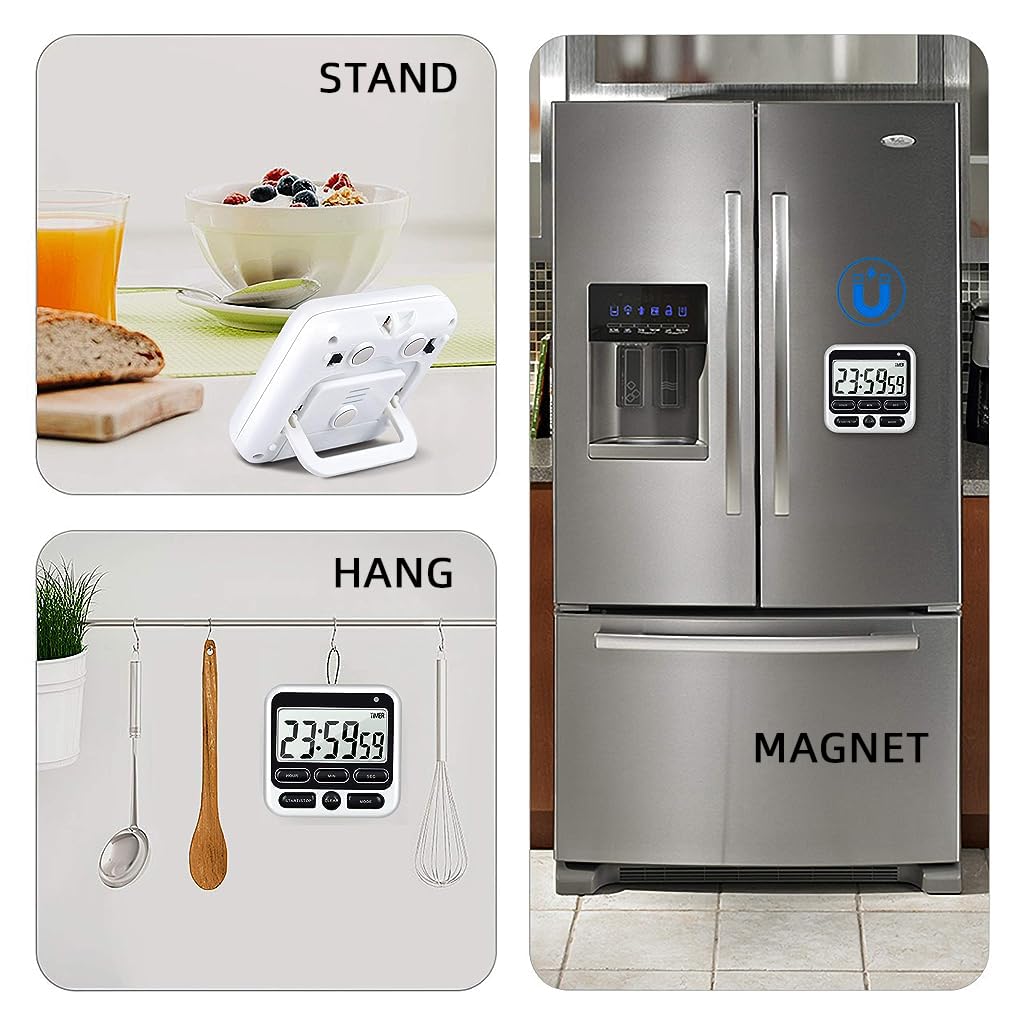 HASTHIP LCD Digital Kitchen Timer Magnet Alarm Clock 24hs Countdown Timer Time Reminder Baking Timer with Folding Bracket Battery Powered Timer for Kitchen, Study, Working Out (Battery Not Included)