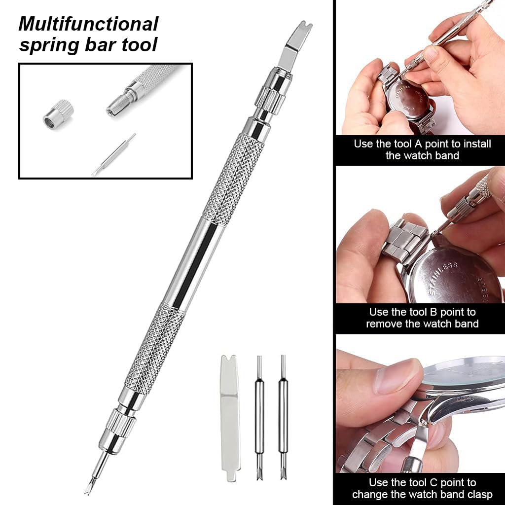 Serplex Watch Repair Kit 24 in 1 Watch Repair Kit for Wrist Watch Professional Watch Repair Kit with Spring Bar Tool, Watch Case Opener, Link Remover Tool, Cotter Pins, Hammer, Storage Bag