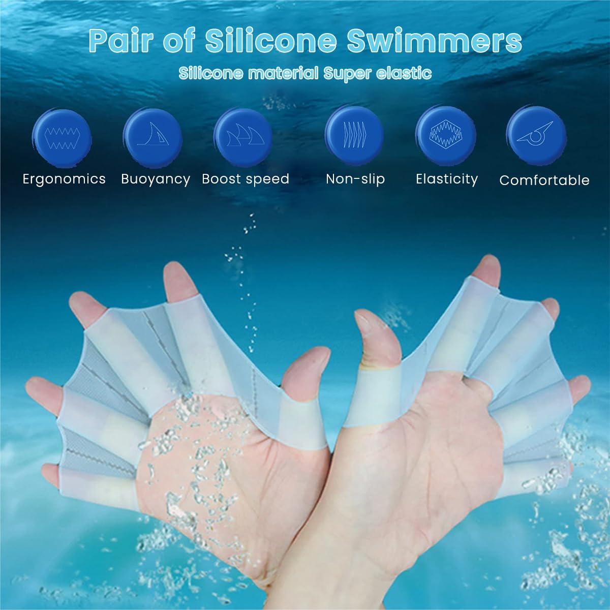 Proberos Hand Webbed Paddle Gloves Finger Wear Swimming Gloves Snorkeling Silicone Adult Swimming Webbed Gloves