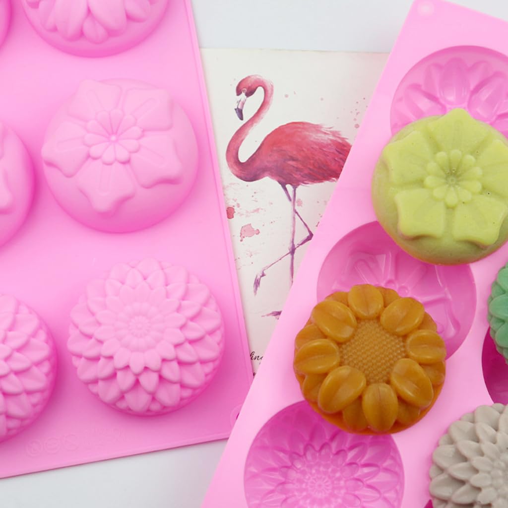 HASTHIP 3Pcs Silicone Soap Molds, 6 Styles Flowers Soap Mold with Different Flower Shapes, Flower Shaped Molds for Soap Making, Handmade Candles, Resin Art