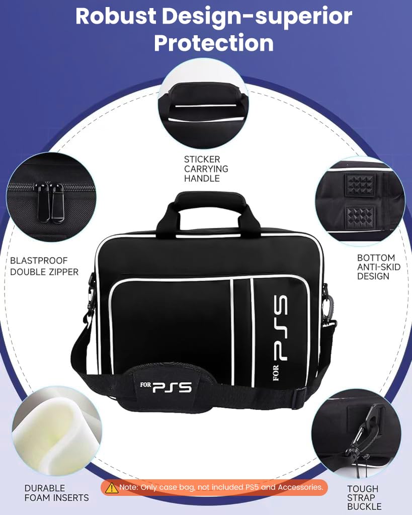 Verilux Carrying Case for PS5, Travel Bag Storage Carry Case Cover Protective Shoulder Handbag for Sony Playstation 5/PS5 Console Disc/Digital Edition, Controllers, Game Cards, HDMI and Accessories