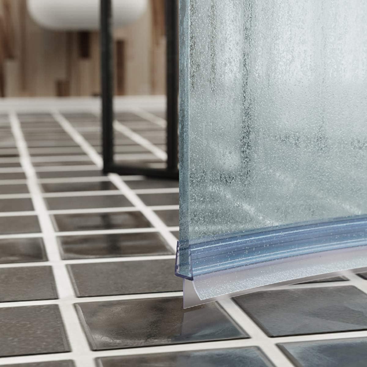 HASTHIP 39 Inches Bathroom Door Bottom Seal Flexible Dual Flap Design Glass Door Water Stopper Strip Door Sweep Universal Slide-in Door Bottom Water Stopper Strip for Glass Roor within 4-6mm Thicknes