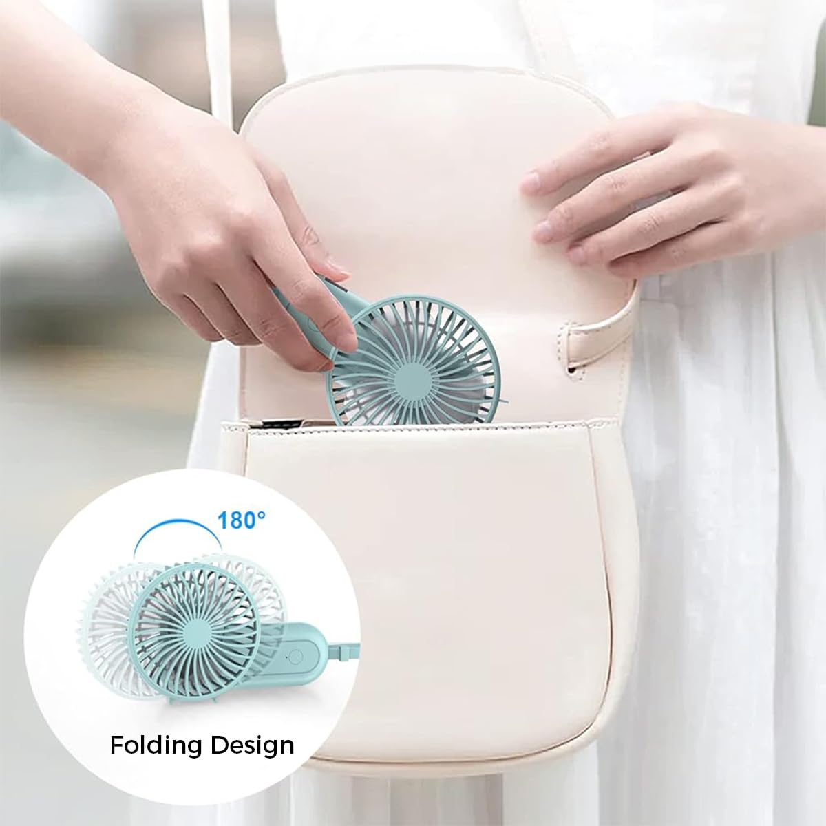 HASTHIP USB Portable Fan USB Mini Handheld Fan with Charging Function 2 in 1 Travel USB Mini Fan 4 Switchable Speeds Sleek Folding Pocket Fan with Stand Base, Green