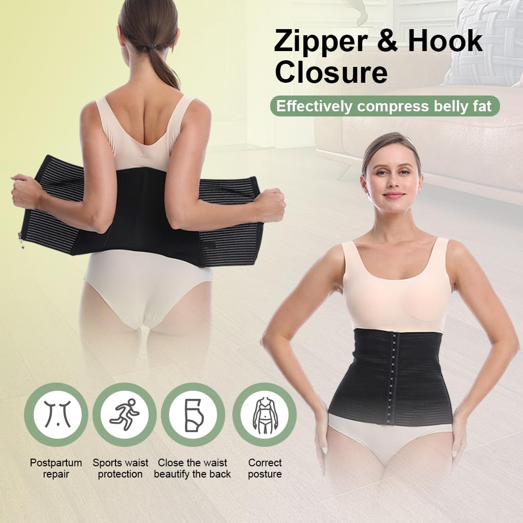 PALAY Waist Trainer for Women Workout Waist Cincher Tummy Control Corset Shapewear Sports Girdle Slim Body Shaper with Zipper, L