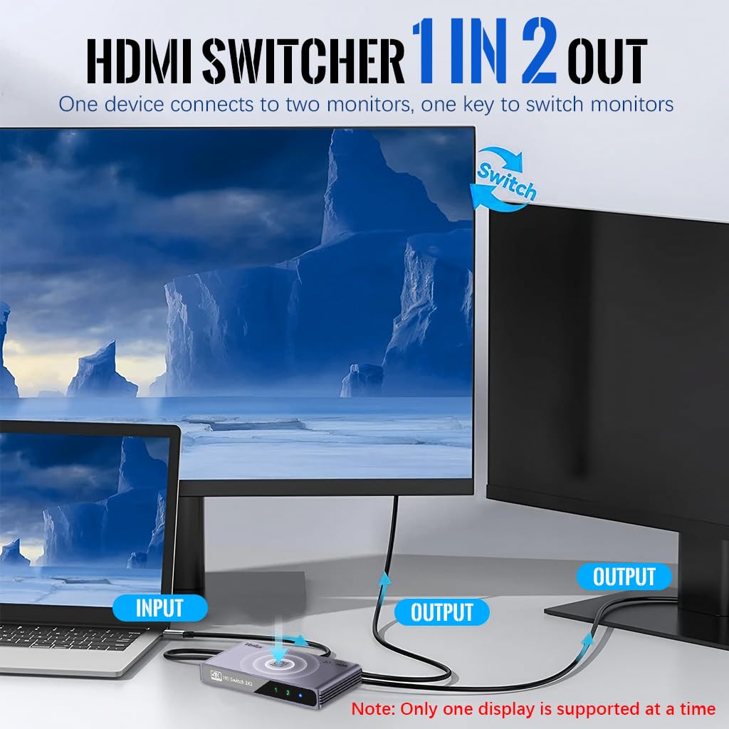 Verilux HDMI Splitter 1 in & 2 Out HDMI Splitter 4K@60hz HD HDMI Siginal Splitter with LED Indicators HDMI Distribution Amp-lifier for Monitors, Projectors, Home Theater, Gaming Console