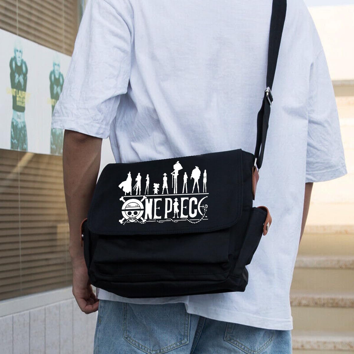 FANCYKU Sling Bag for Men Women, Anime One Piece Print Satchel Bag, Canvas Side Bag Multifunction Chest Shoulder Bag Waterproof Hiking Travel Bag Messenger Bag