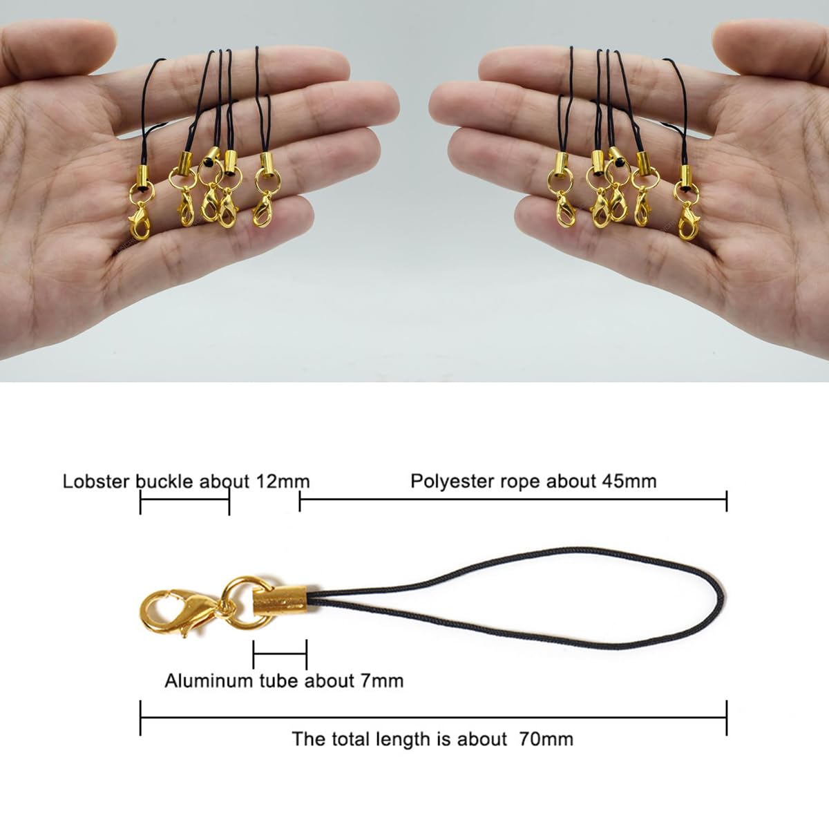 HASTHIP 100Pcs Lobster Clasp Lanyard Loops 2.6 inches Mini Landyard Loops with Golden Lobster Clasps Lanyard Loops for DIY Phone Charms, Keychains, Bag Charms, DIY Crafting Accessories