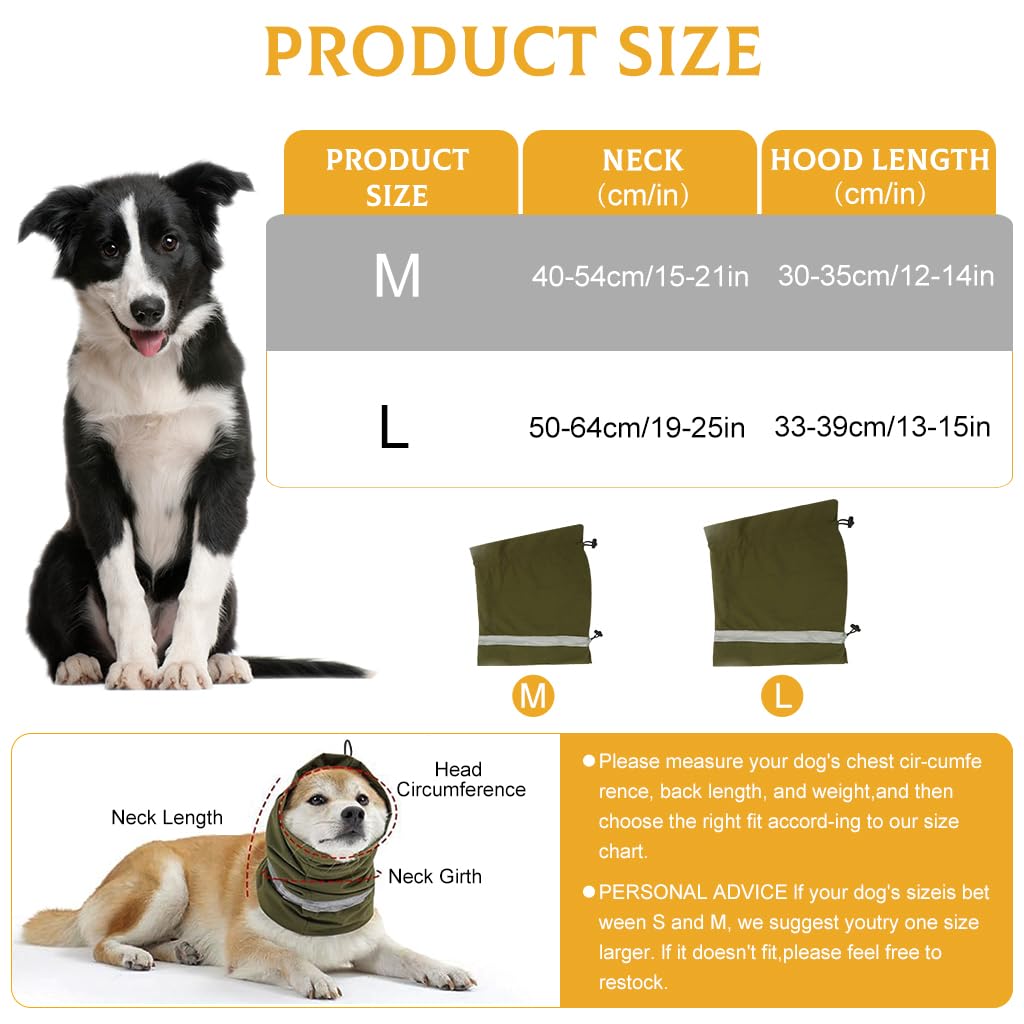 Qpets Pets Comforting Hoodie Ear Muff for Dog Warm Plush Lining Comforting Wrap Outdoor Winter Ear Muff with Reflective Strip Stretchy Adjustable Ear Snood for Dog, Green/M